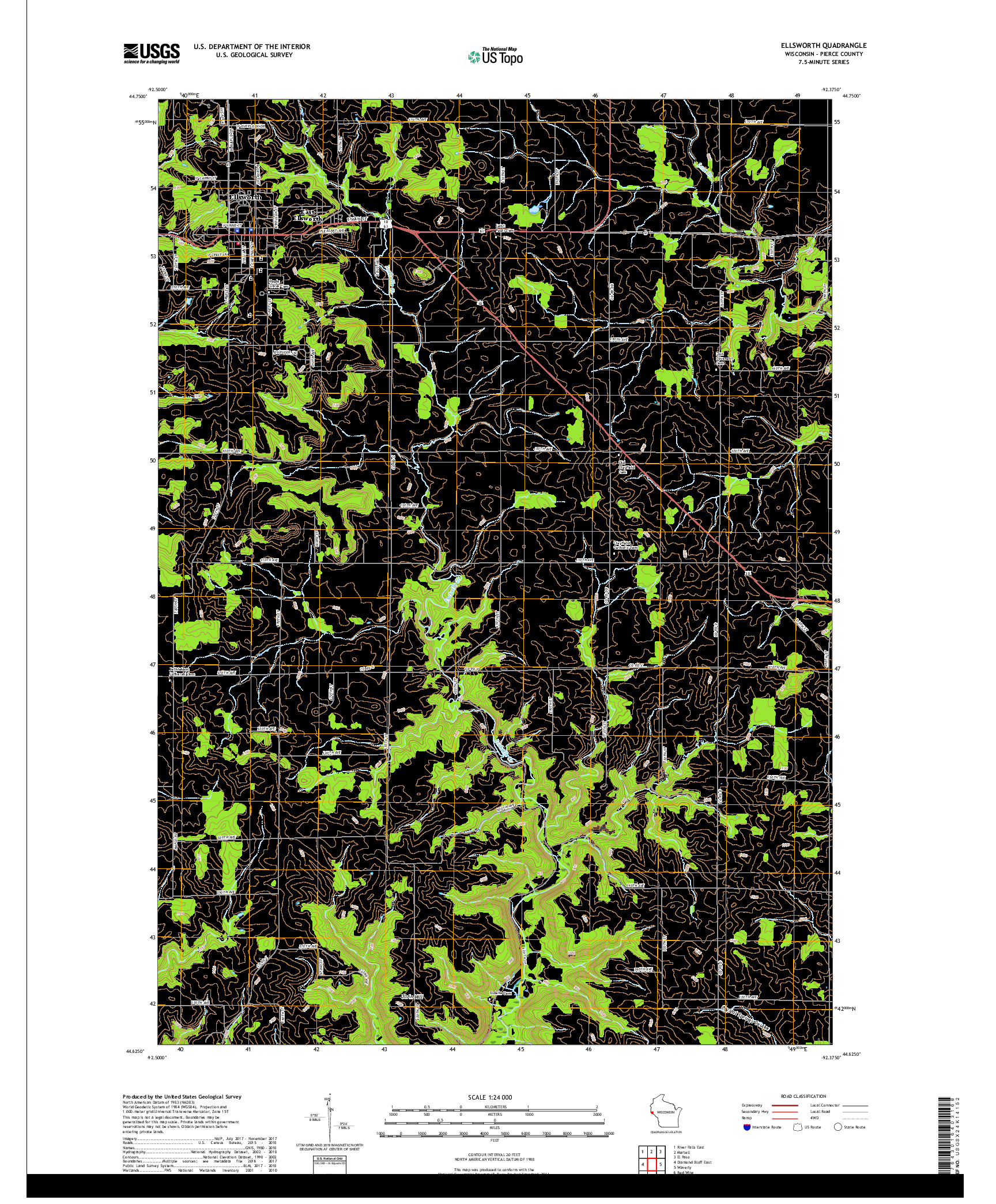 USGS US TOPO 7.5-MINUTE MAP FOR ELLSWORTH, WI 2018