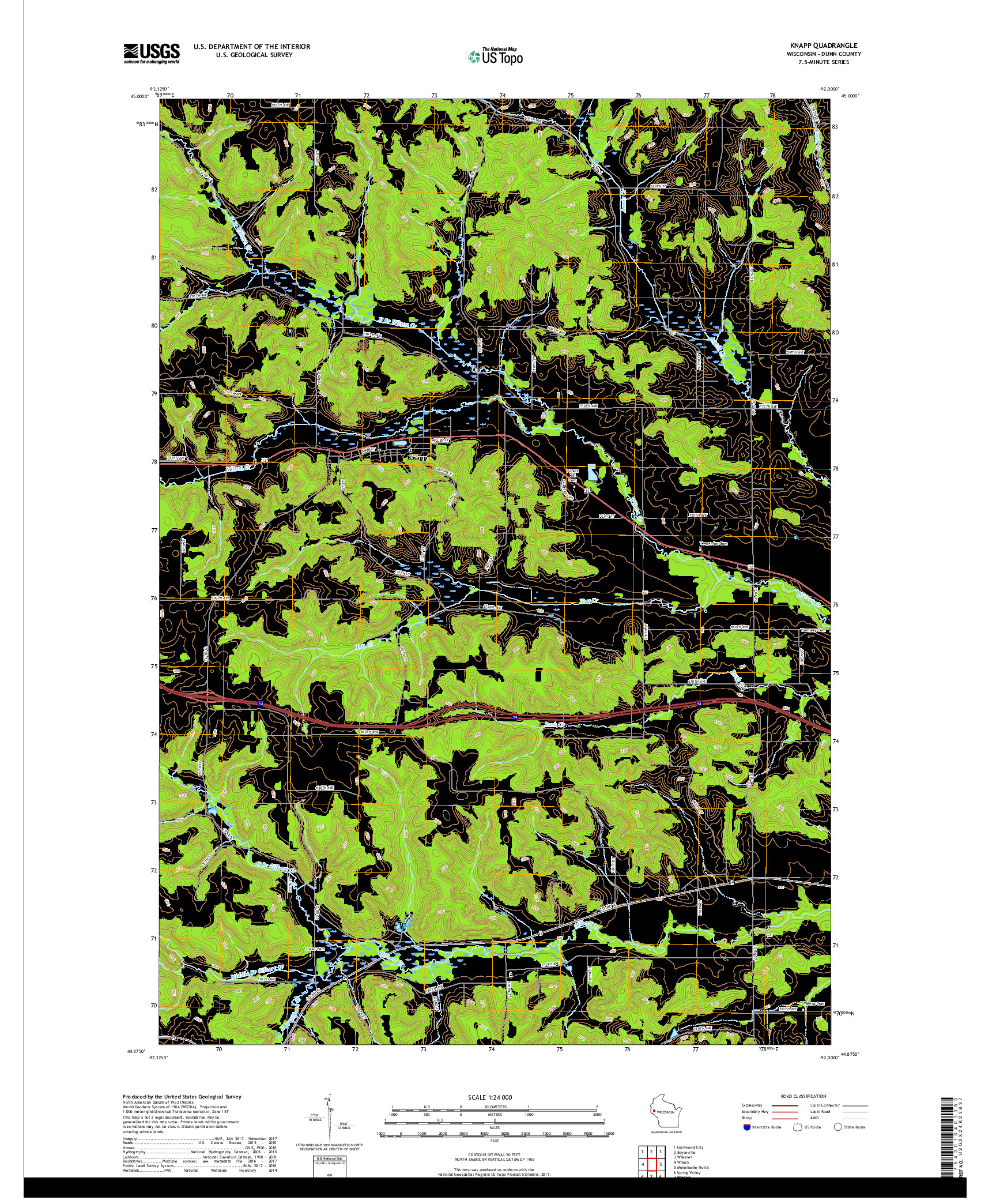 USGS US TOPO 7.5-MINUTE MAP FOR KNAPP, WI 2018