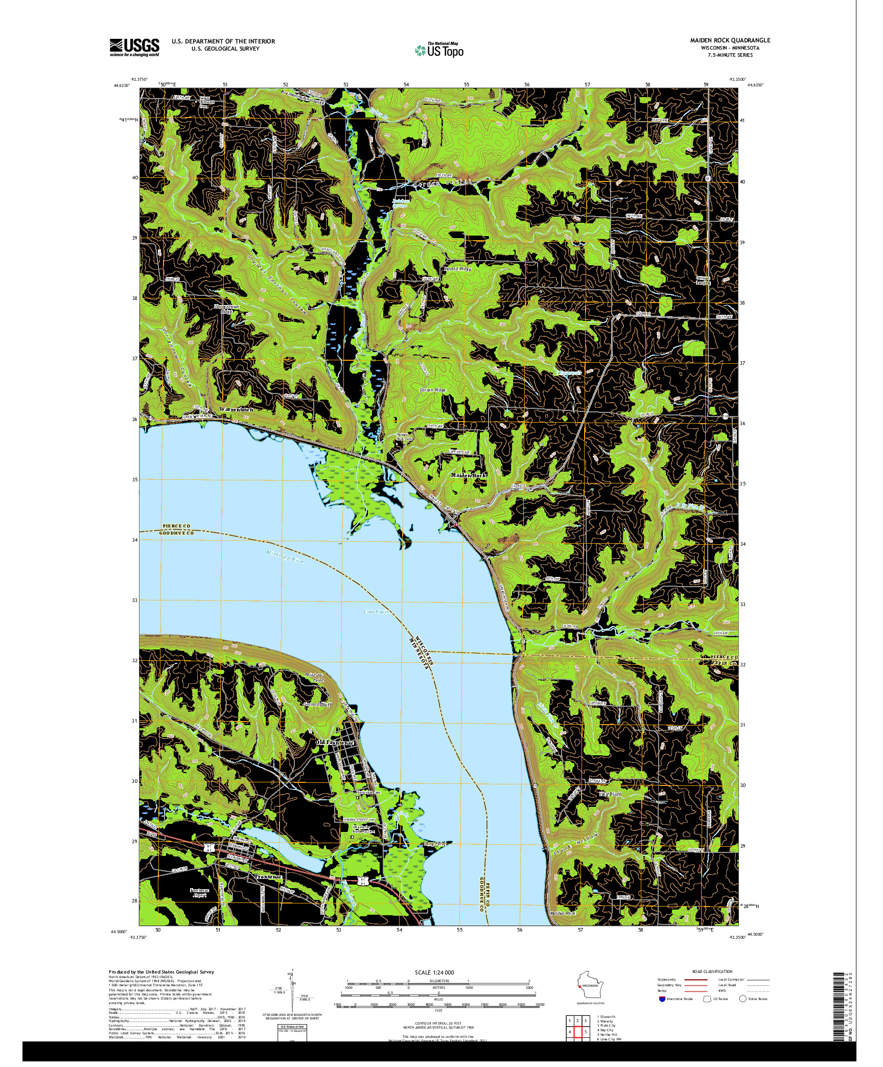 USGS US TOPO 7.5-MINUTE MAP FOR MAIDEN ROCK, WI,MN 2018