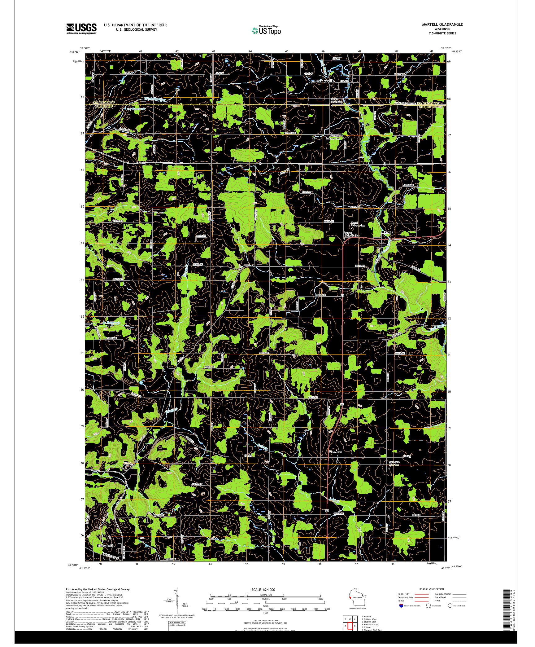 USGS US TOPO 7.5-MINUTE MAP FOR MARTELL, WI 2018