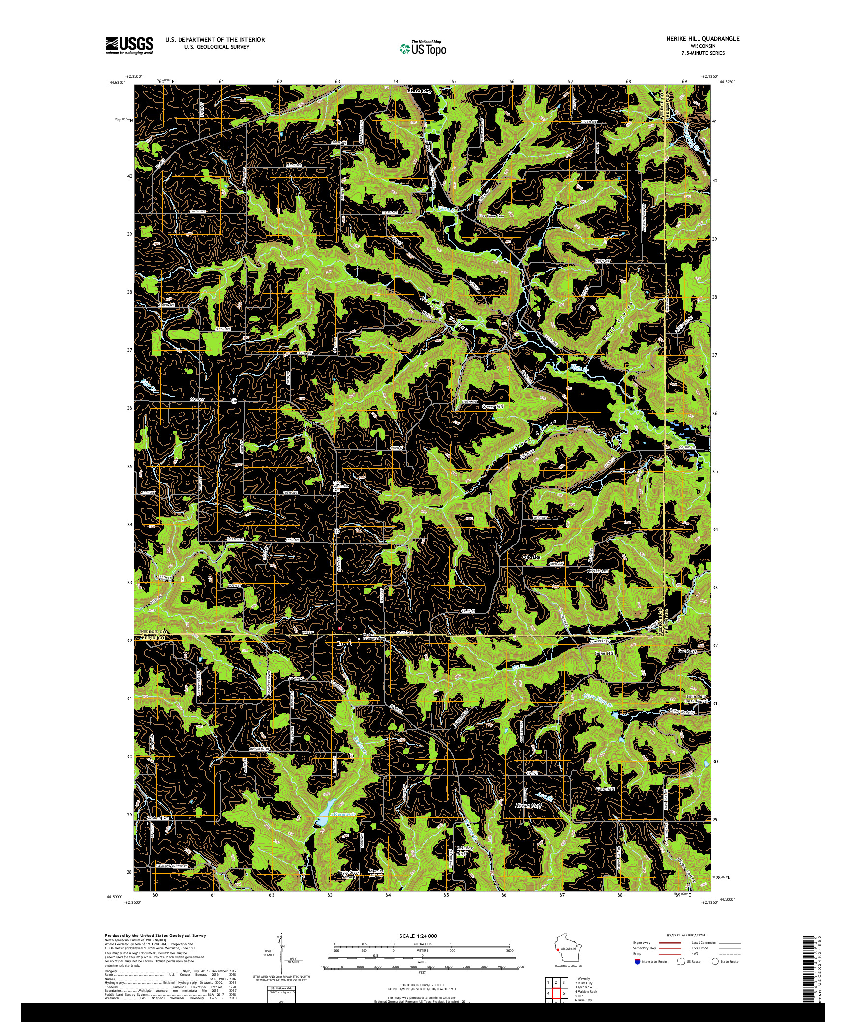 USGS US TOPO 7.5-MINUTE MAP FOR NERIKE HILL, WI 2018