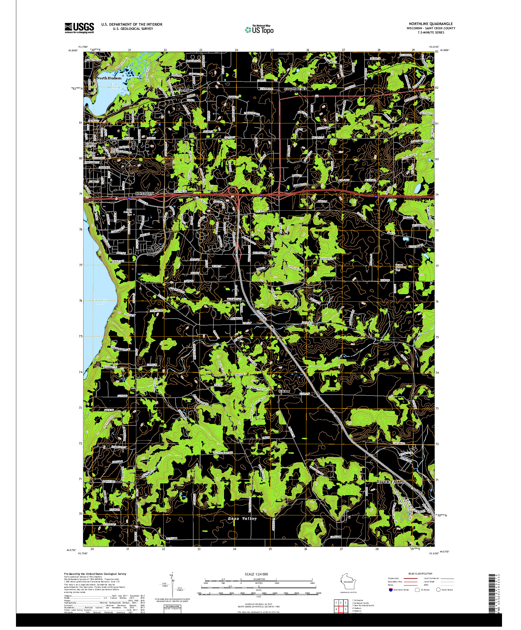 USGS US TOPO 7.5-MINUTE MAP FOR NORTHLINE, WI 2018