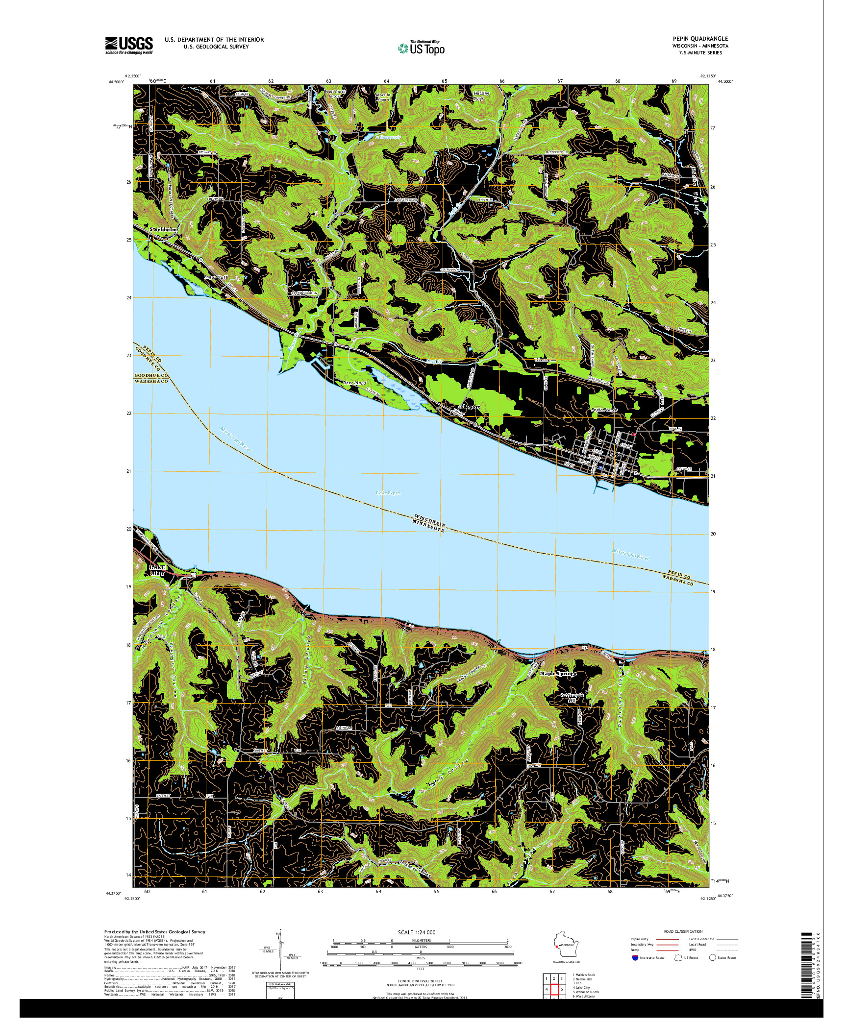 USGS US TOPO 7.5-MINUTE MAP FOR PEPIN, WI,MN 2018