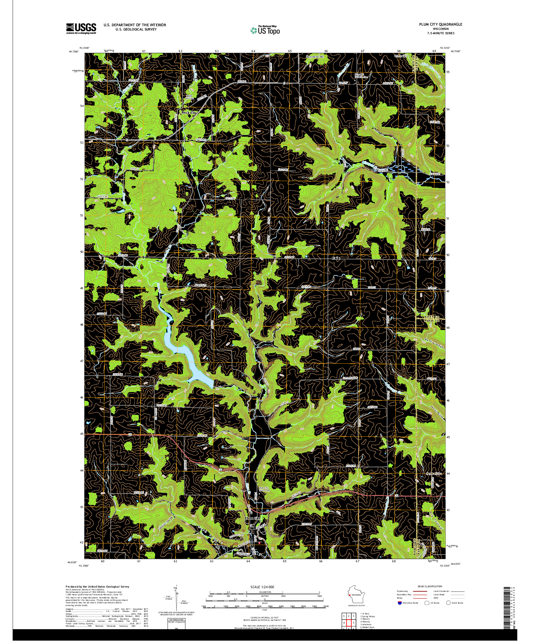 USGS US TOPO 7.5-MINUTE MAP FOR PLUM CITY, WI 2018