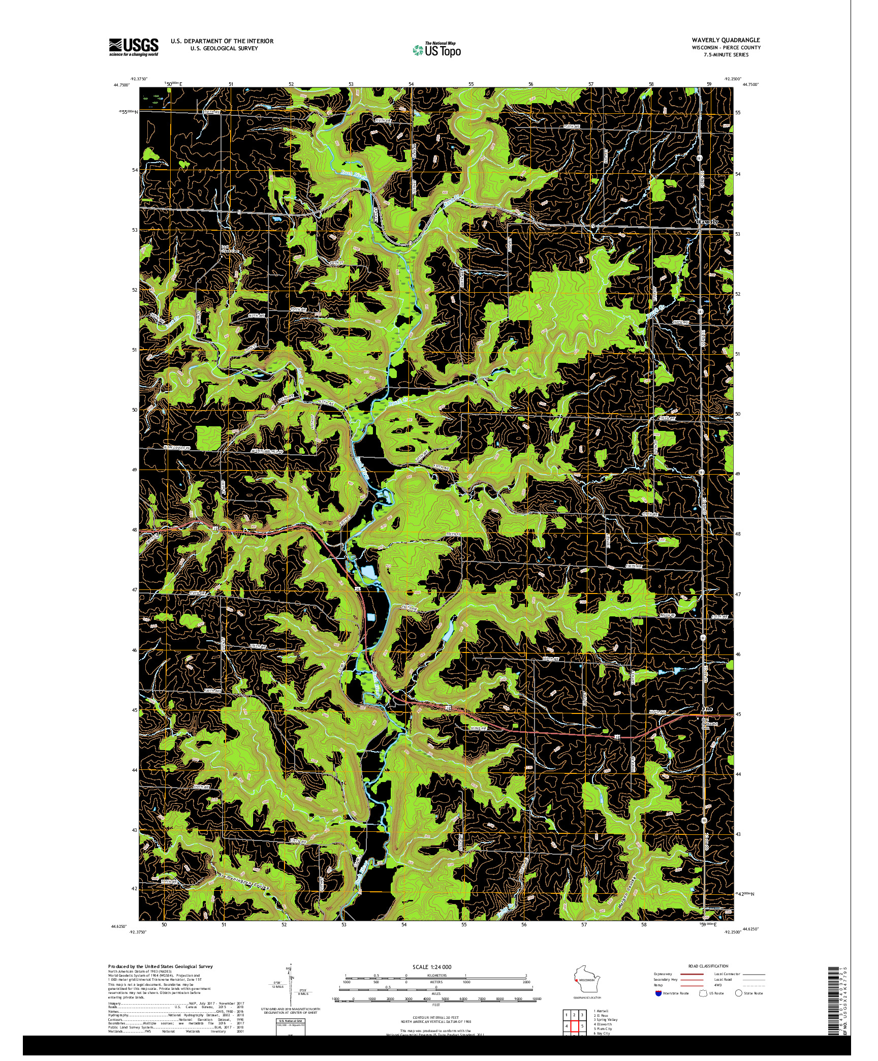 USGS US TOPO 7.5-MINUTE MAP FOR WAVERLY, WI 2018