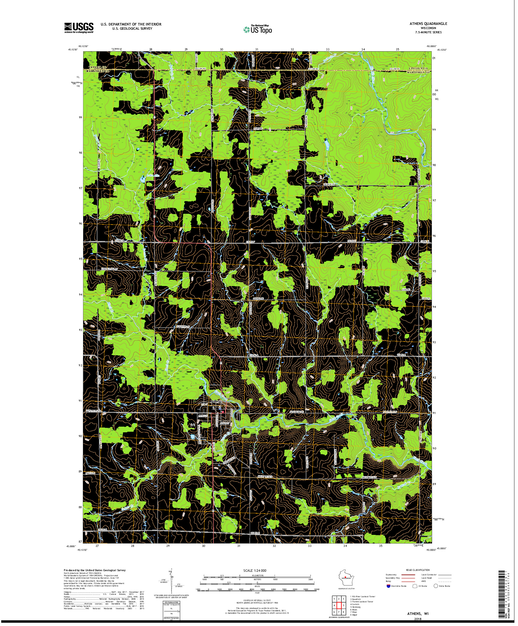 USGS US TOPO 7.5-MINUTE MAP FOR ATHENS, WI 2018