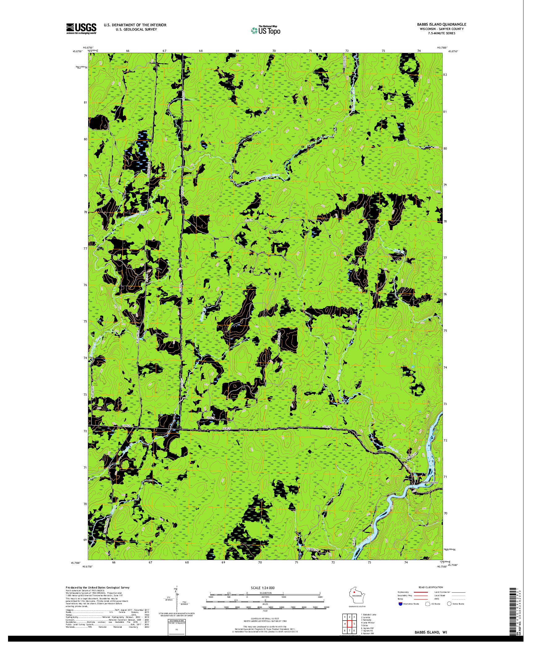 USGS US TOPO 7.5-MINUTE MAP FOR BABBS ISLAND, WI 2018