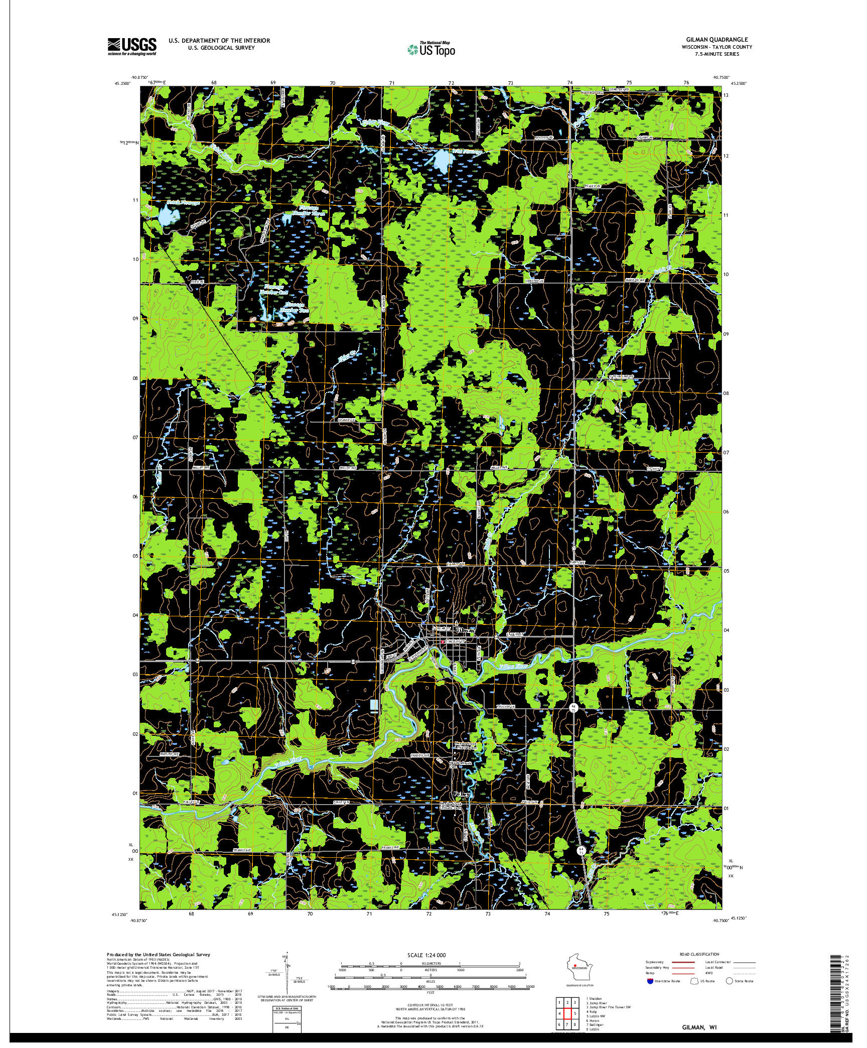 USGS US TOPO 7.5-MINUTE MAP FOR GILMAN, WI 2018