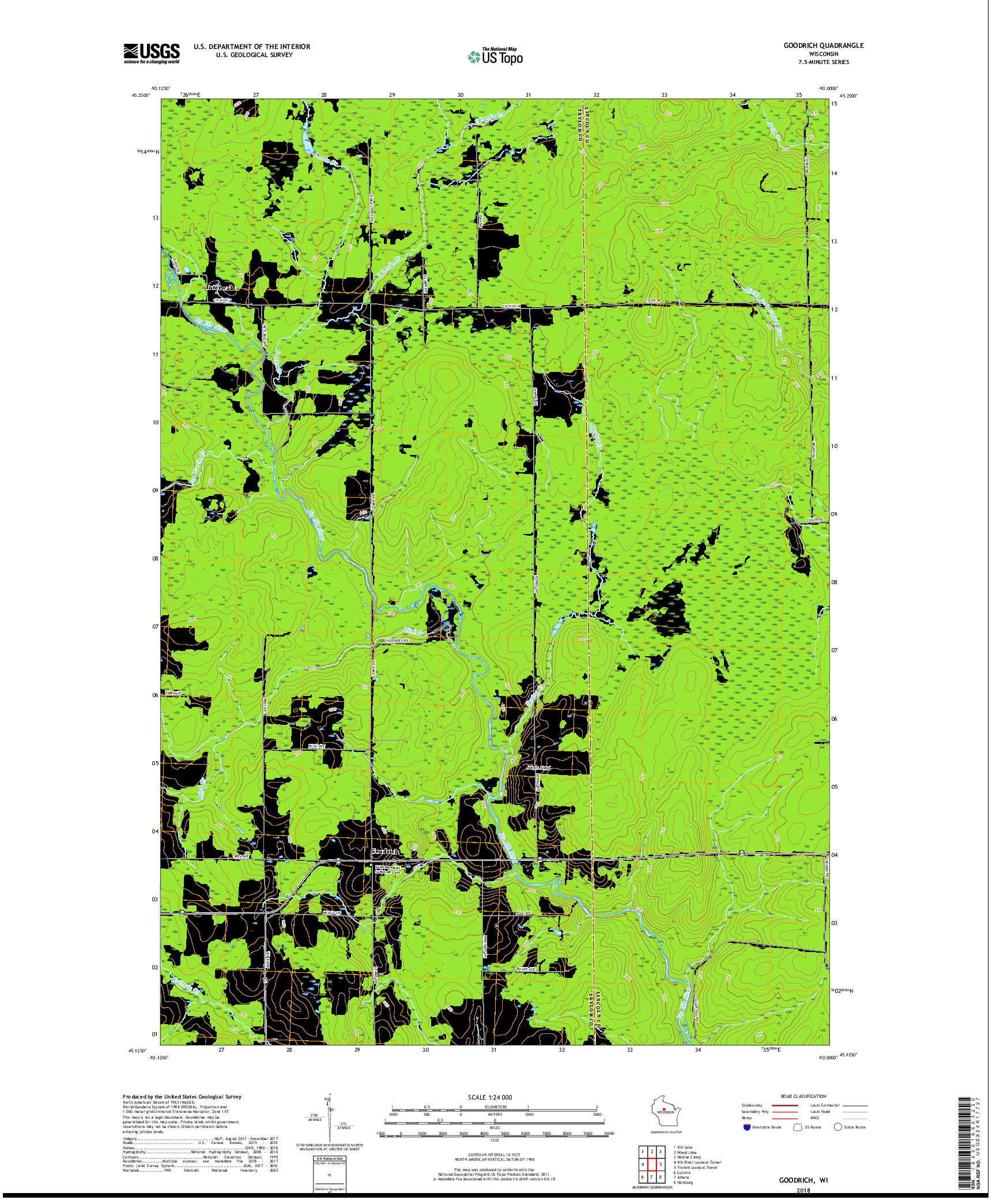 USGS US TOPO 7.5-MINUTE MAP FOR GOODRICH, WI 2018