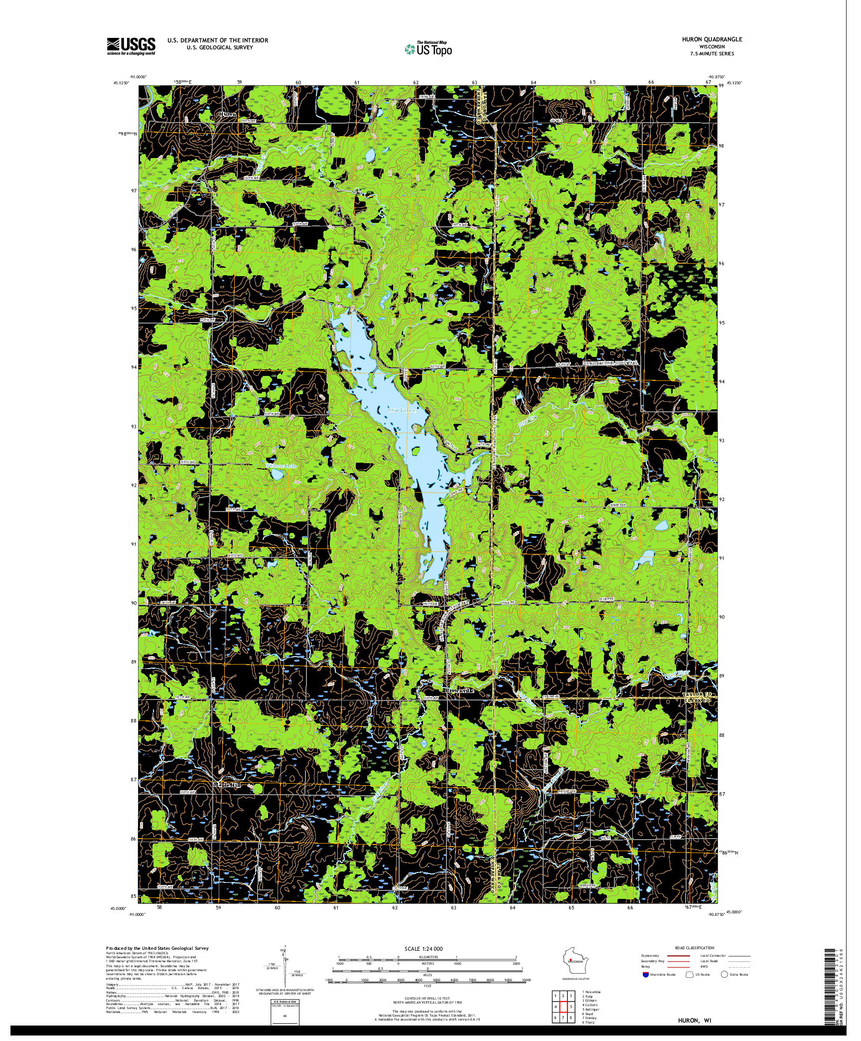 USGS US TOPO 7.5-MINUTE MAP FOR HURON, WI 2018