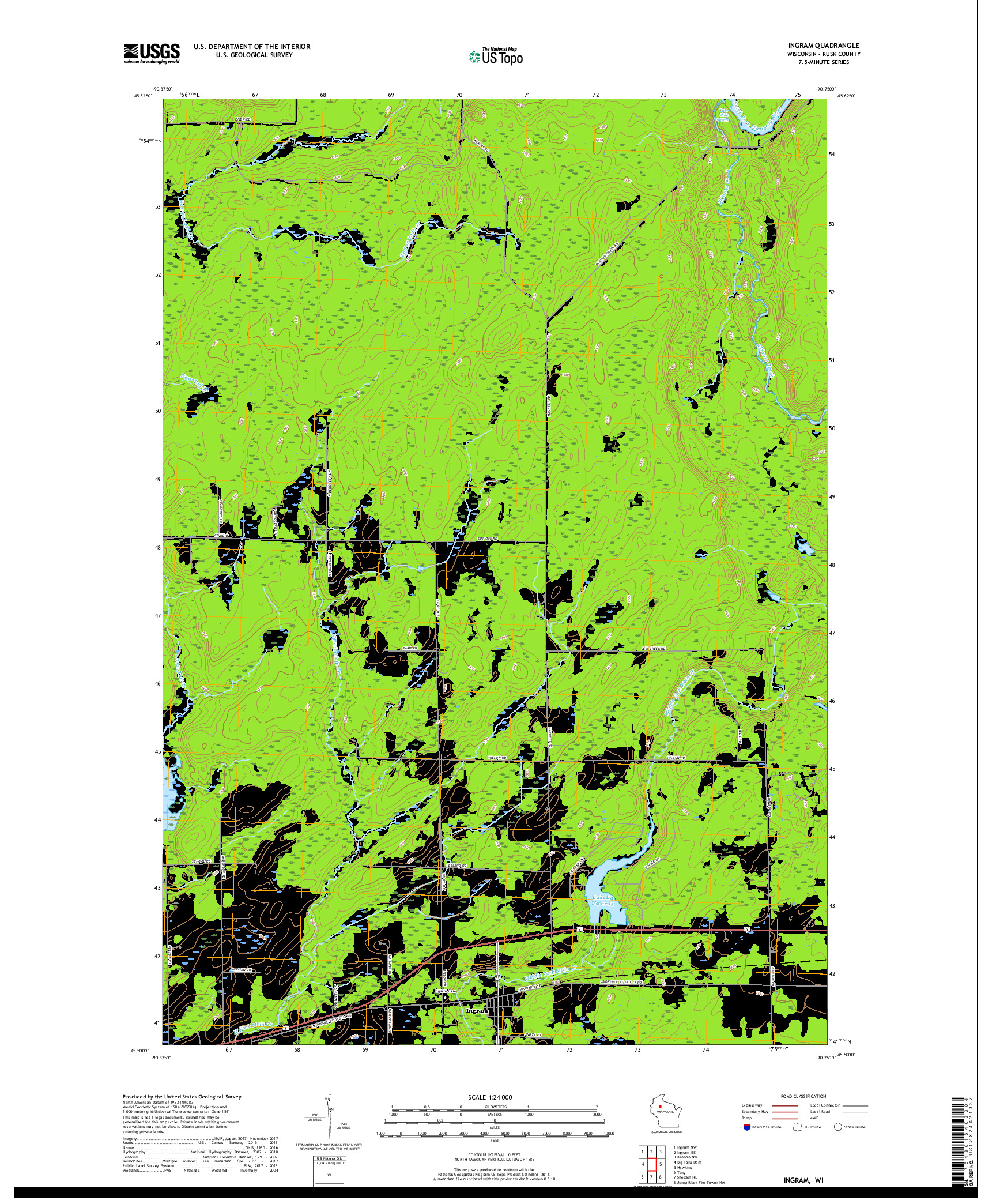 USGS US TOPO 7.5-MINUTE MAP FOR INGRAM, WI 2018