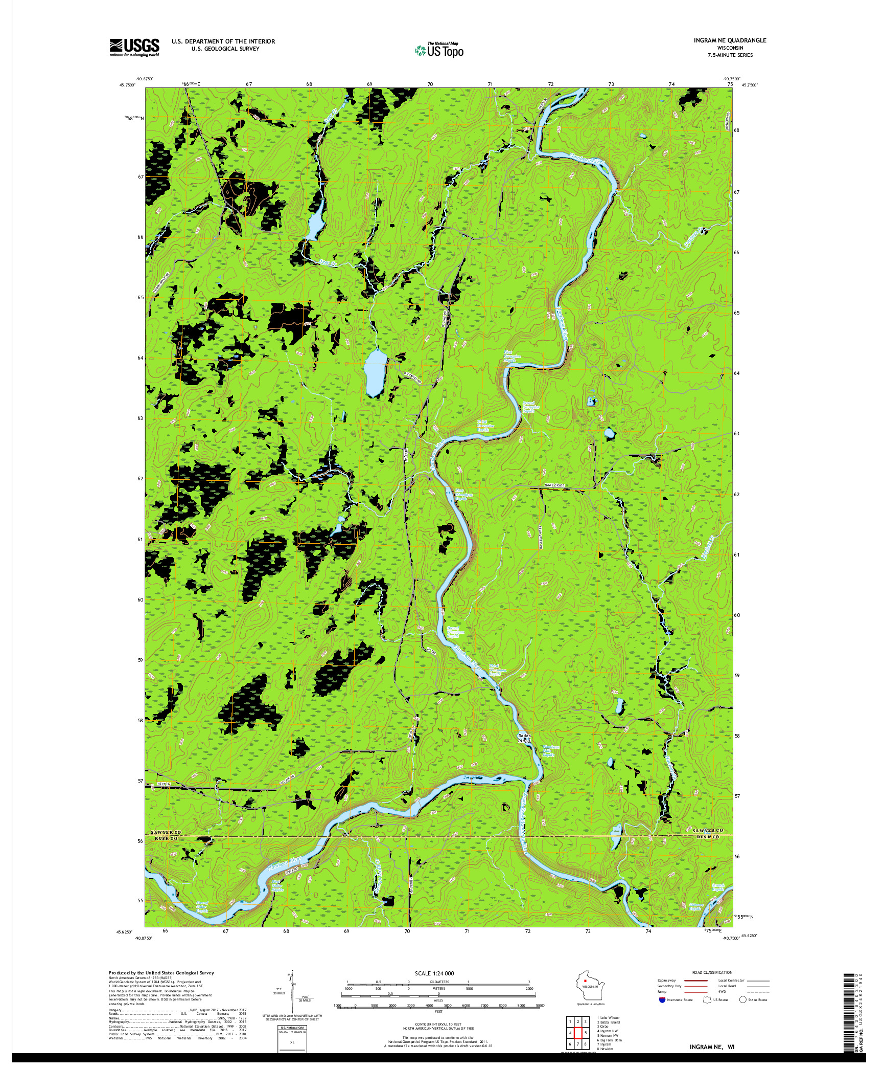 USGS US TOPO 7.5-MINUTE MAP FOR INGRAM NE, WI 2018
