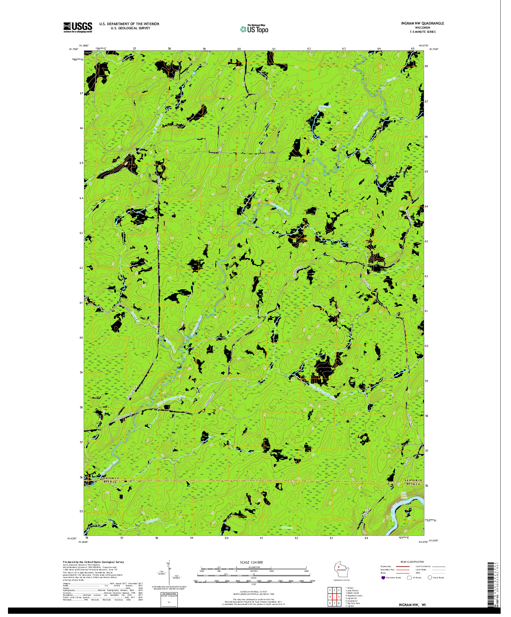 USGS US TOPO 7.5-MINUTE MAP FOR INGRAM NW, WI 2018