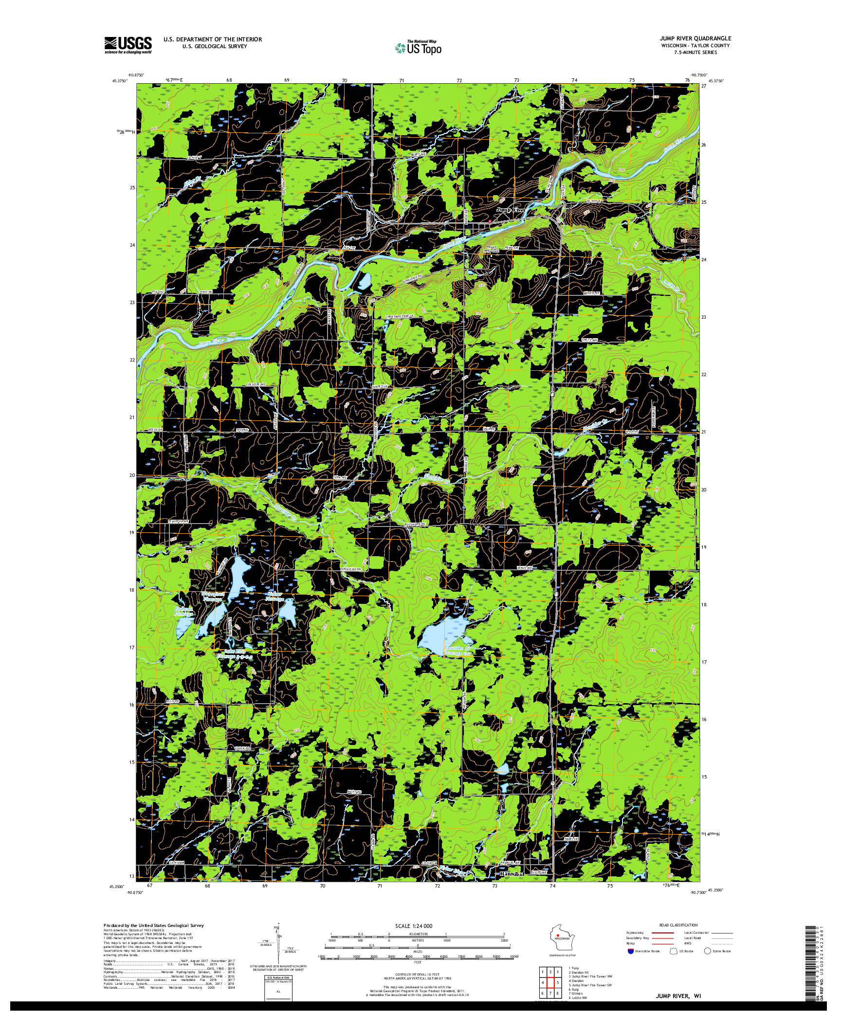 USGS US TOPO 7.5-MINUTE MAP FOR JUMP RIVER, WI 2018