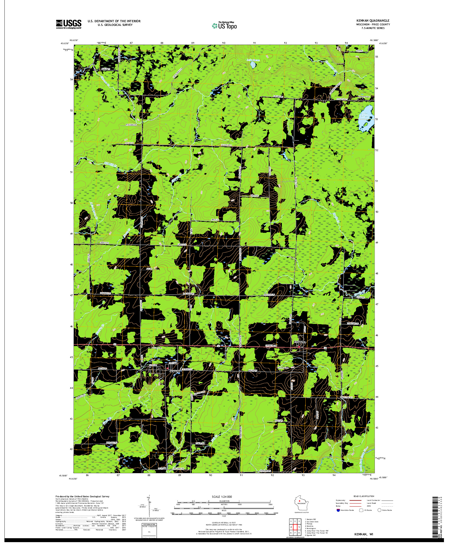 USGS US TOPO 7.5-MINUTE MAP FOR KENNAN, WI 2018