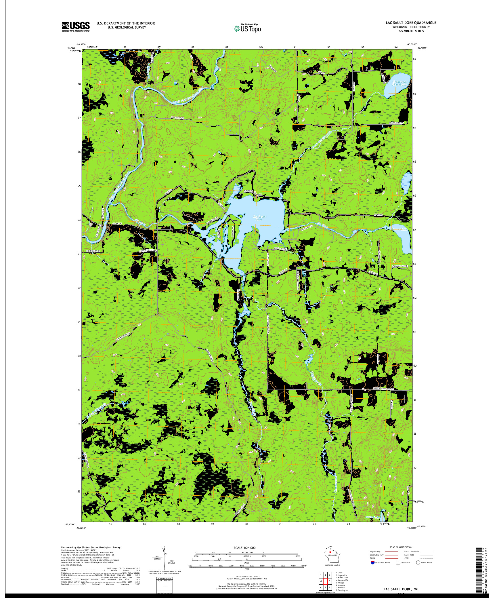 USGS US TOPO 7.5-MINUTE MAP FOR LAC SAULT DORE, WI 2018