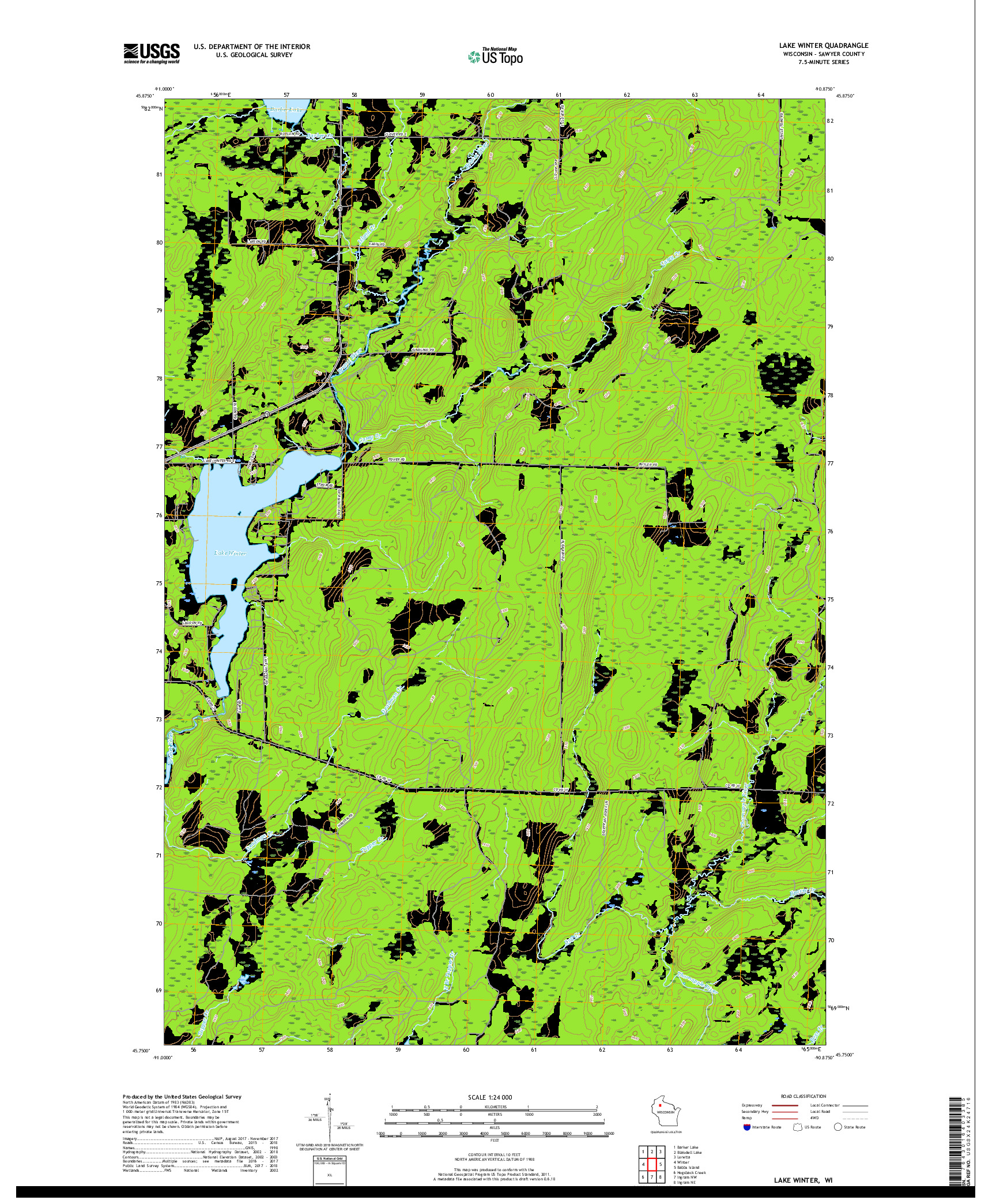 USGS US TOPO 7.5-MINUTE MAP FOR LAKE WINTER, WI 2018