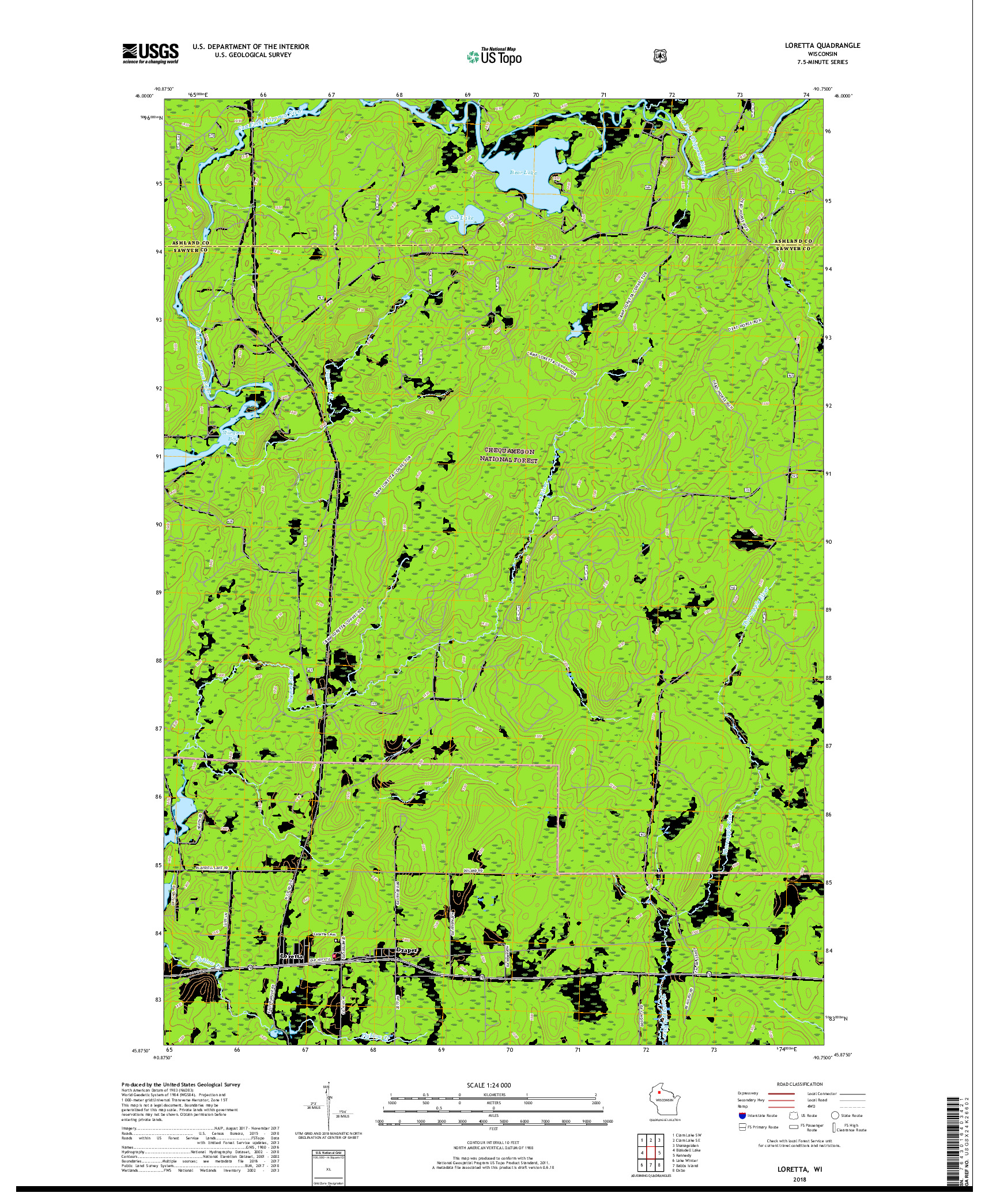 USGS US TOPO 7.5-MINUTE MAP FOR LORETTA, WI 2018