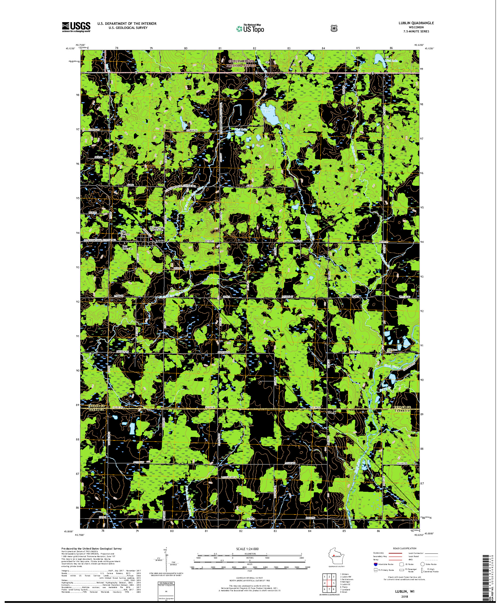 USGS US TOPO 7.5-MINUTE MAP FOR LUBLIN, WI 2018