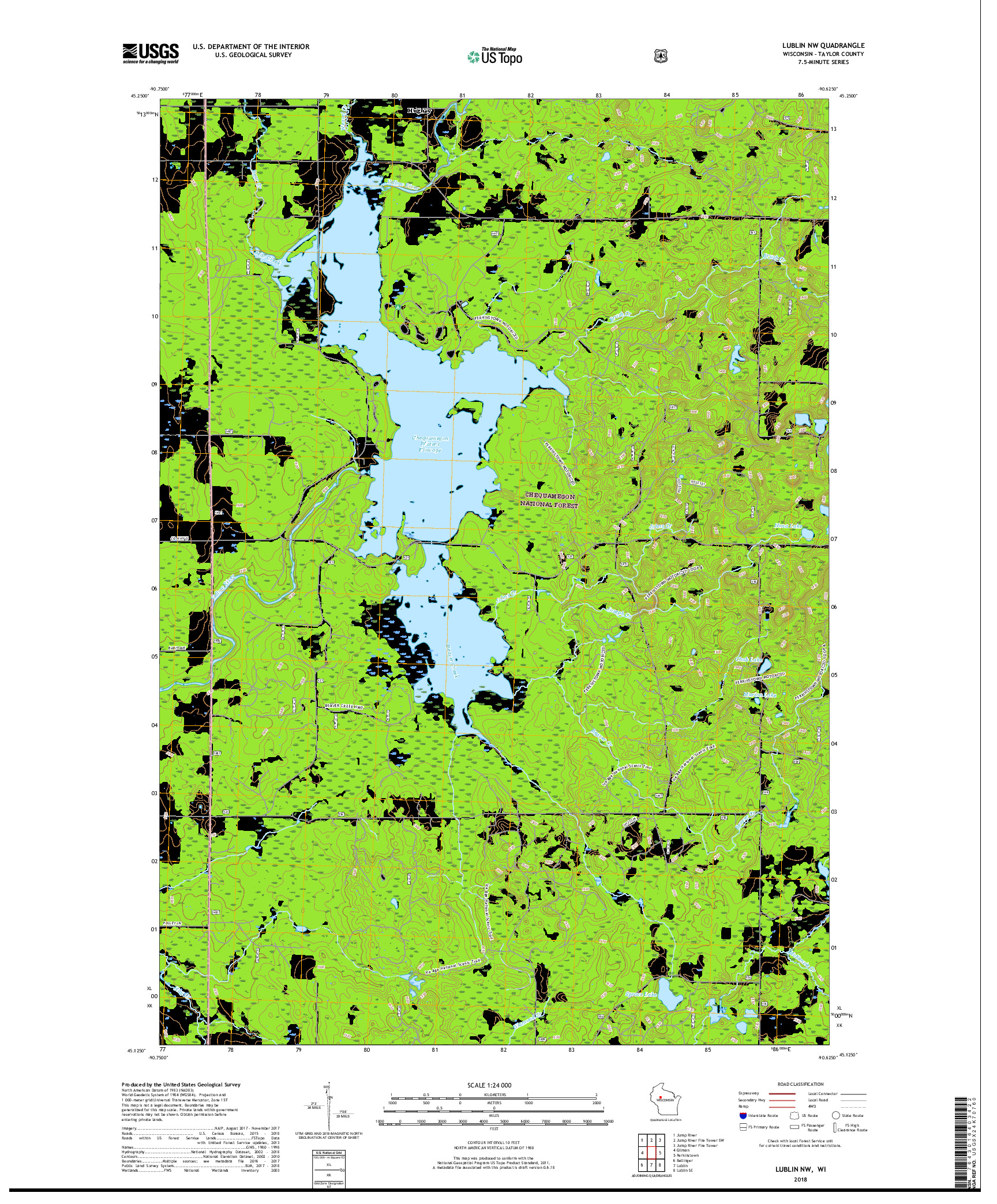 USGS US TOPO 7.5-MINUTE MAP FOR LUBLIN NW, WI 2018