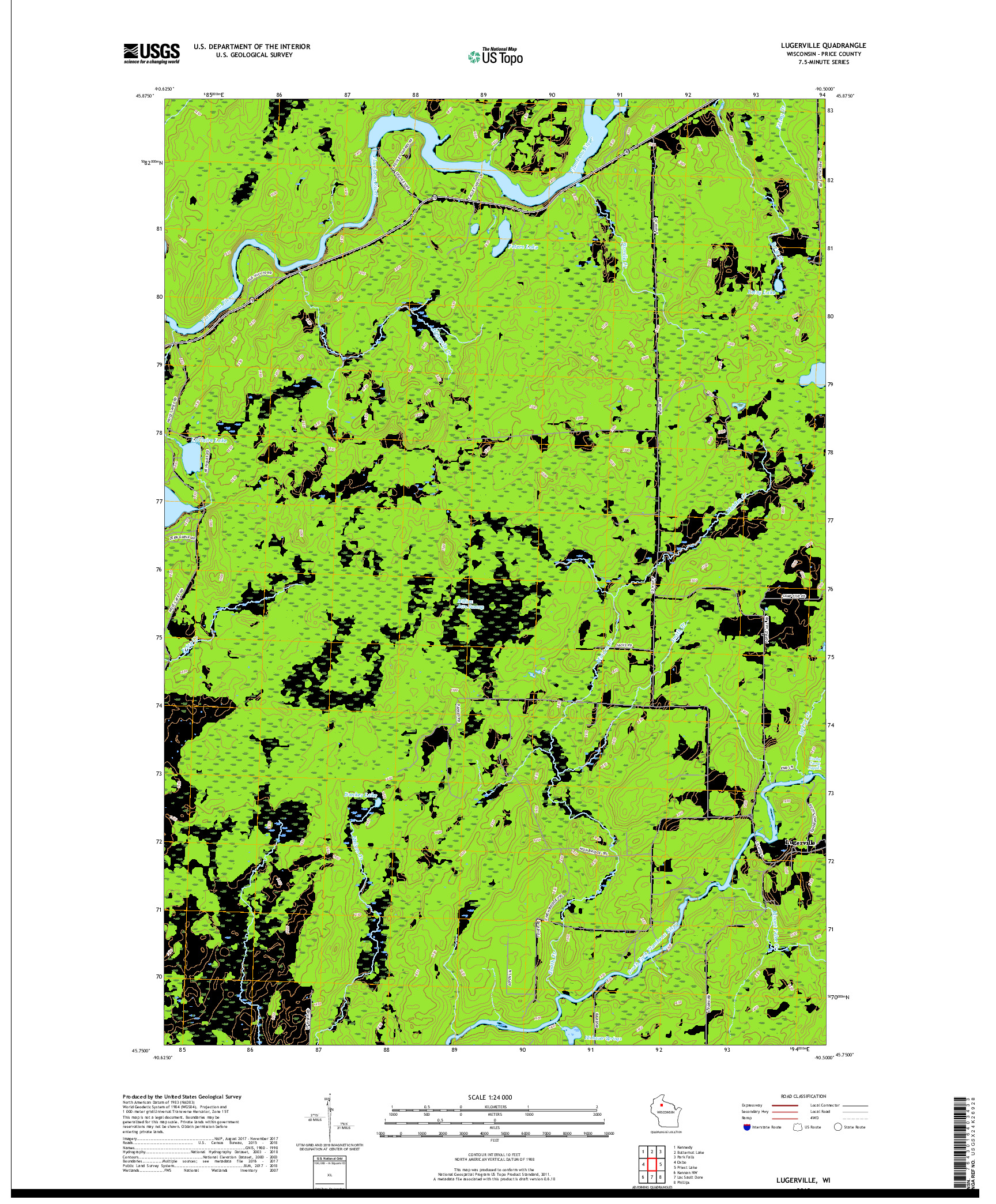 USGS US TOPO 7.5-MINUTE MAP FOR LUGERVILLE, WI 2018