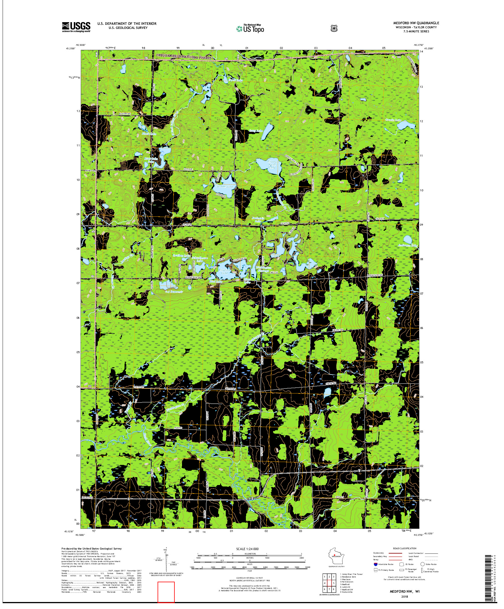 USGS US TOPO 7.5-MINUTE MAP FOR MEDFORD NW, WI 2018