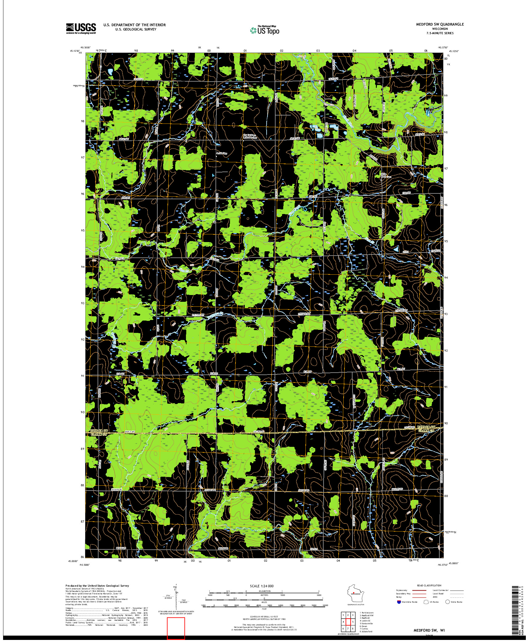 USGS US TOPO 7.5-MINUTE MAP FOR MEDFORD SW, WI 2018