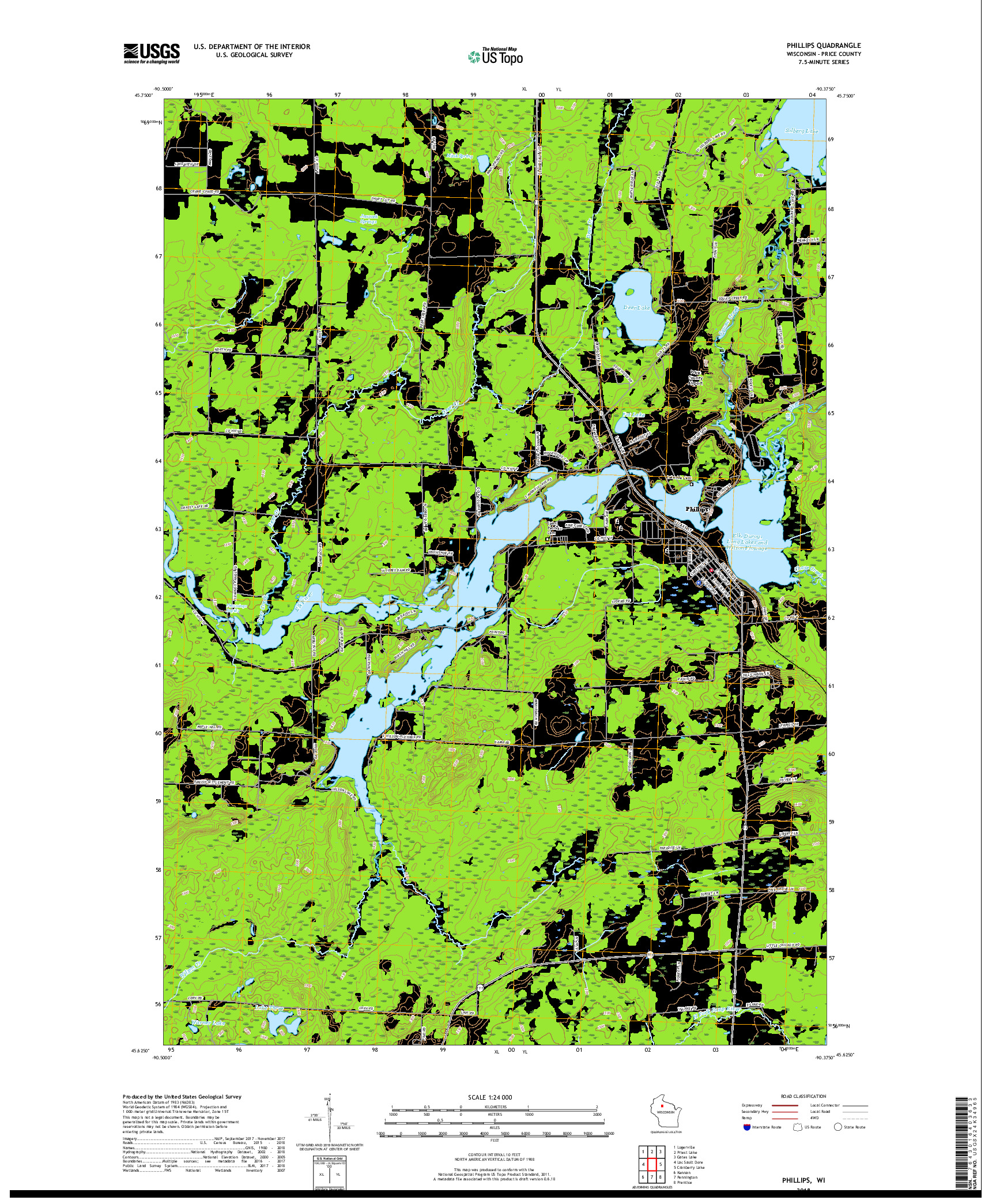 USGS US TOPO 7.5-MINUTE MAP FOR PHILLIPS, WI 2018