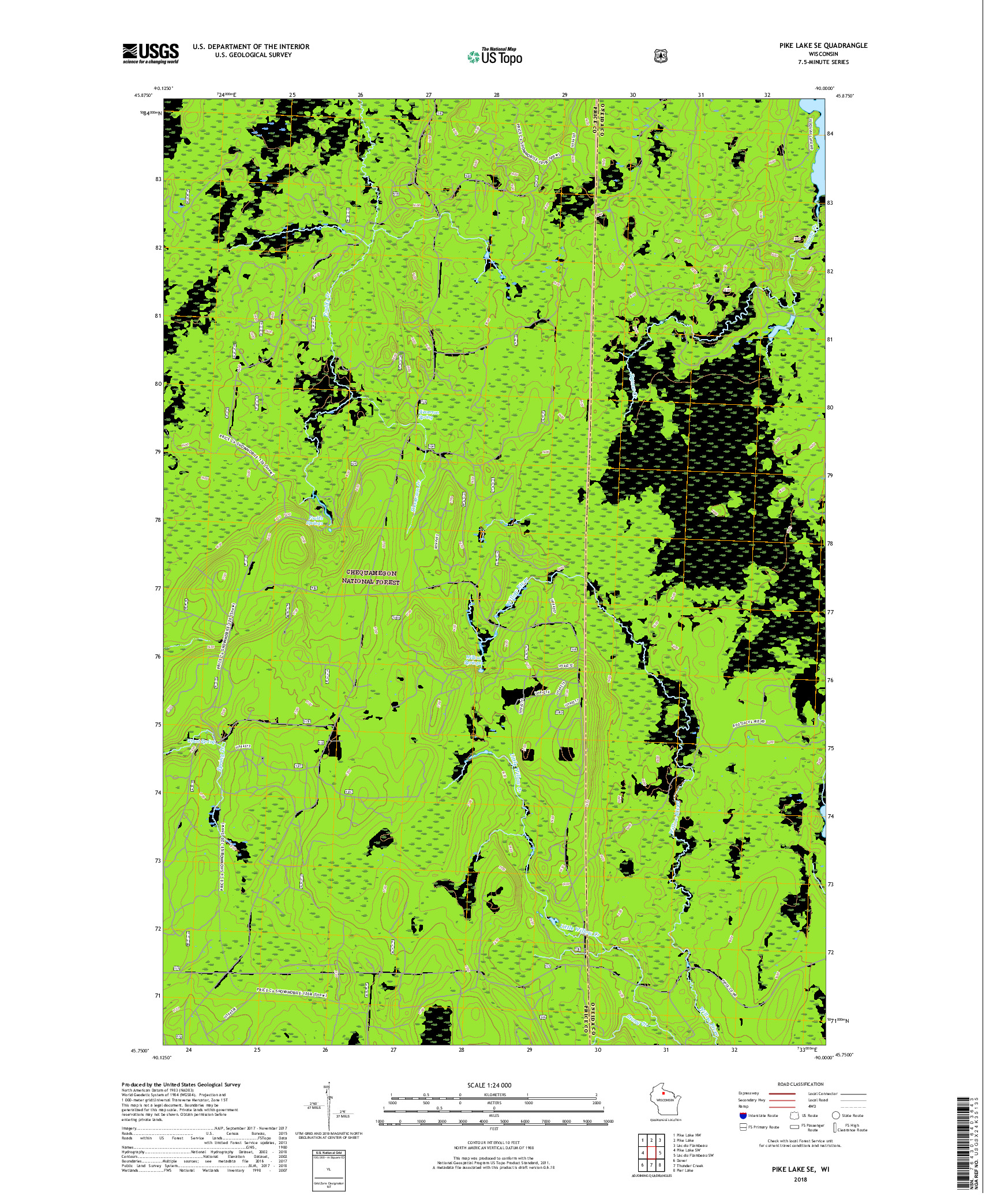 USGS US TOPO 7.5-MINUTE MAP FOR PIKE LAKE SE, WI 2018