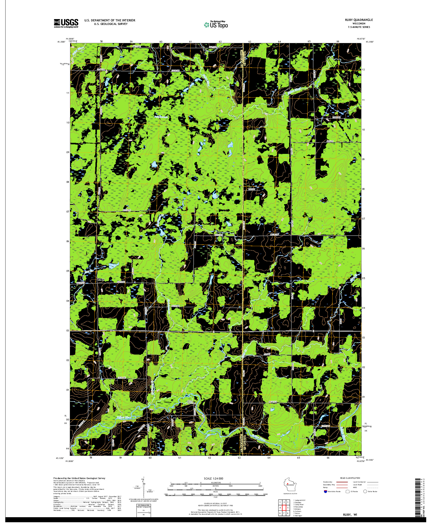 USGS US TOPO 7.5-MINUTE MAP FOR RUBY, WI 2018