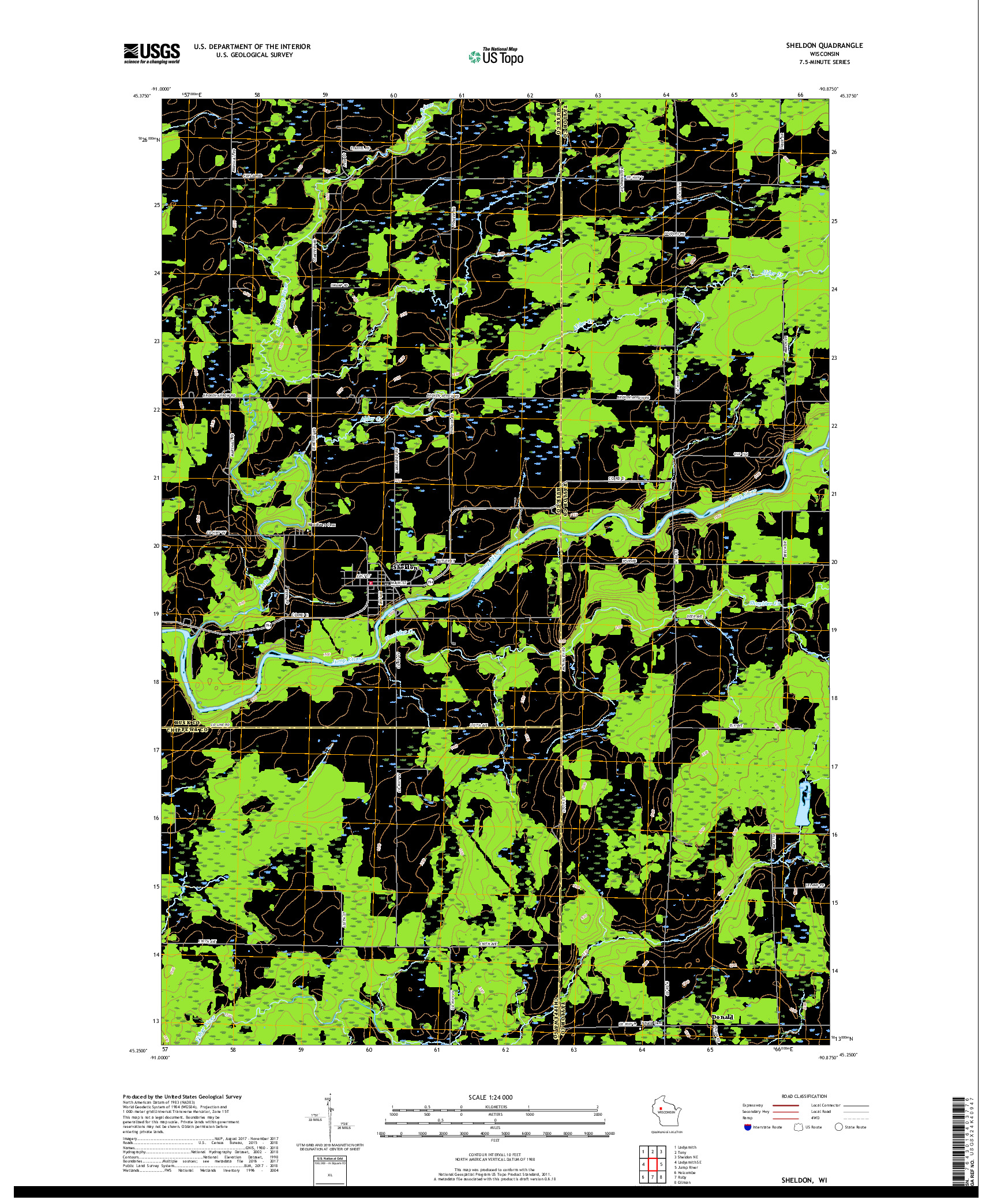 USGS US TOPO 7.5-MINUTE MAP FOR SHELDON, WI 2018