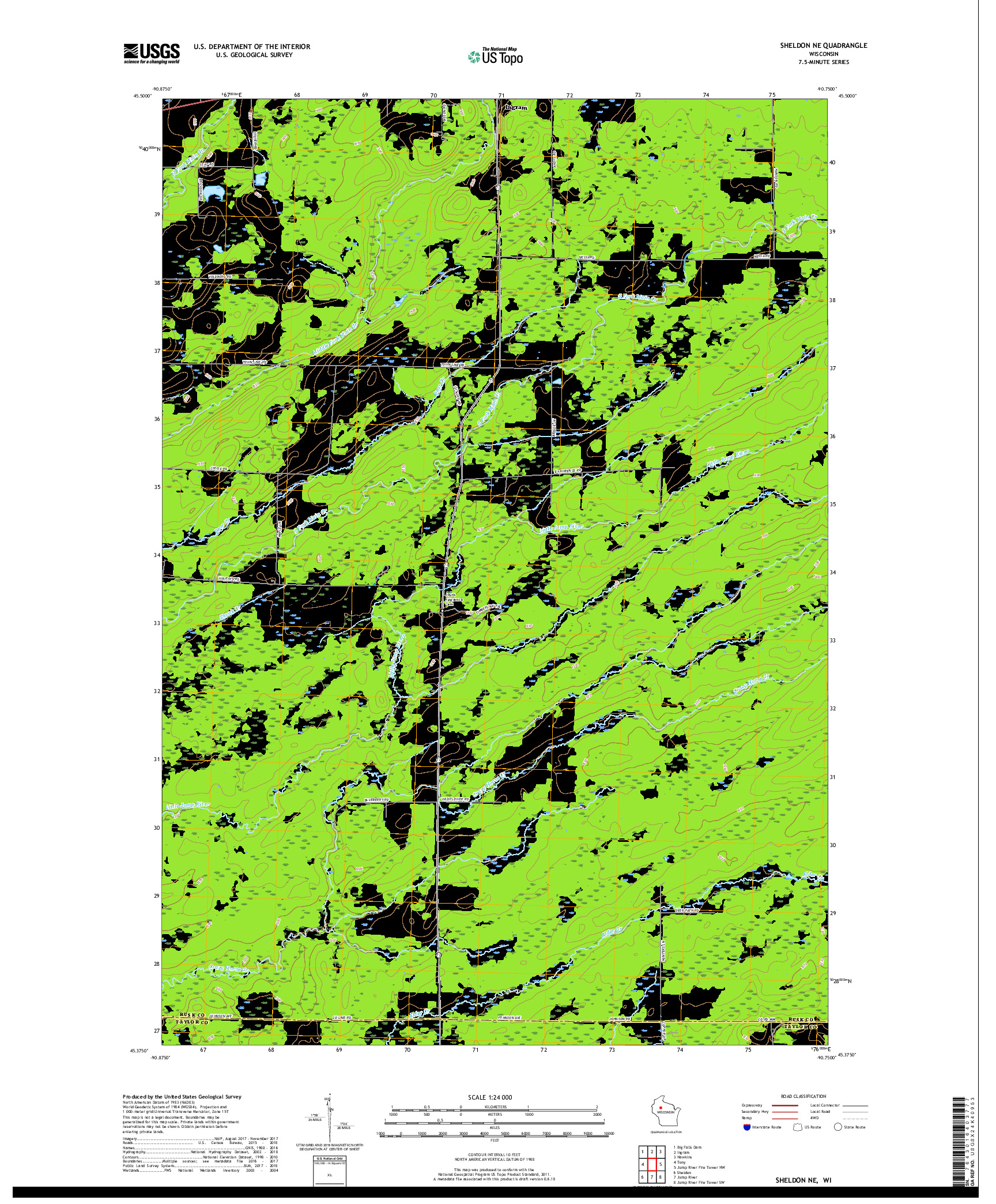 USGS US TOPO 7.5-MINUTE MAP FOR SHELDON NE, WI 2018