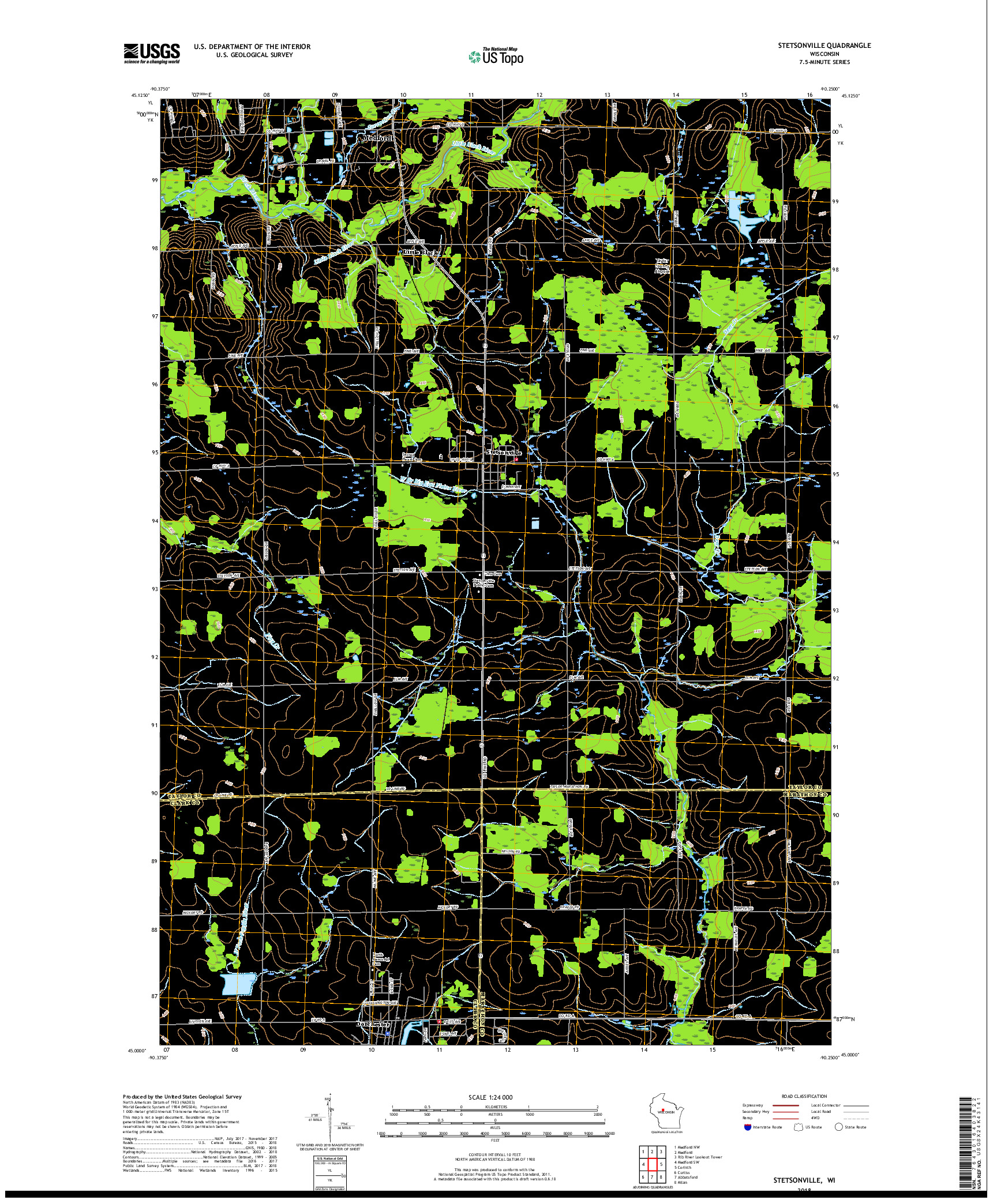 USGS US TOPO 7.5-MINUTE MAP FOR STETSONVILLE, WI 2018