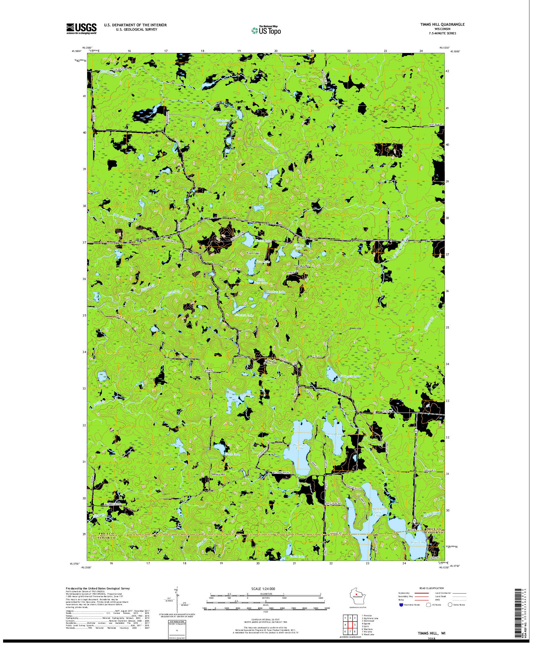 USGS US TOPO 7.5-MINUTE MAP FOR TIMMS HILL, WI 2018