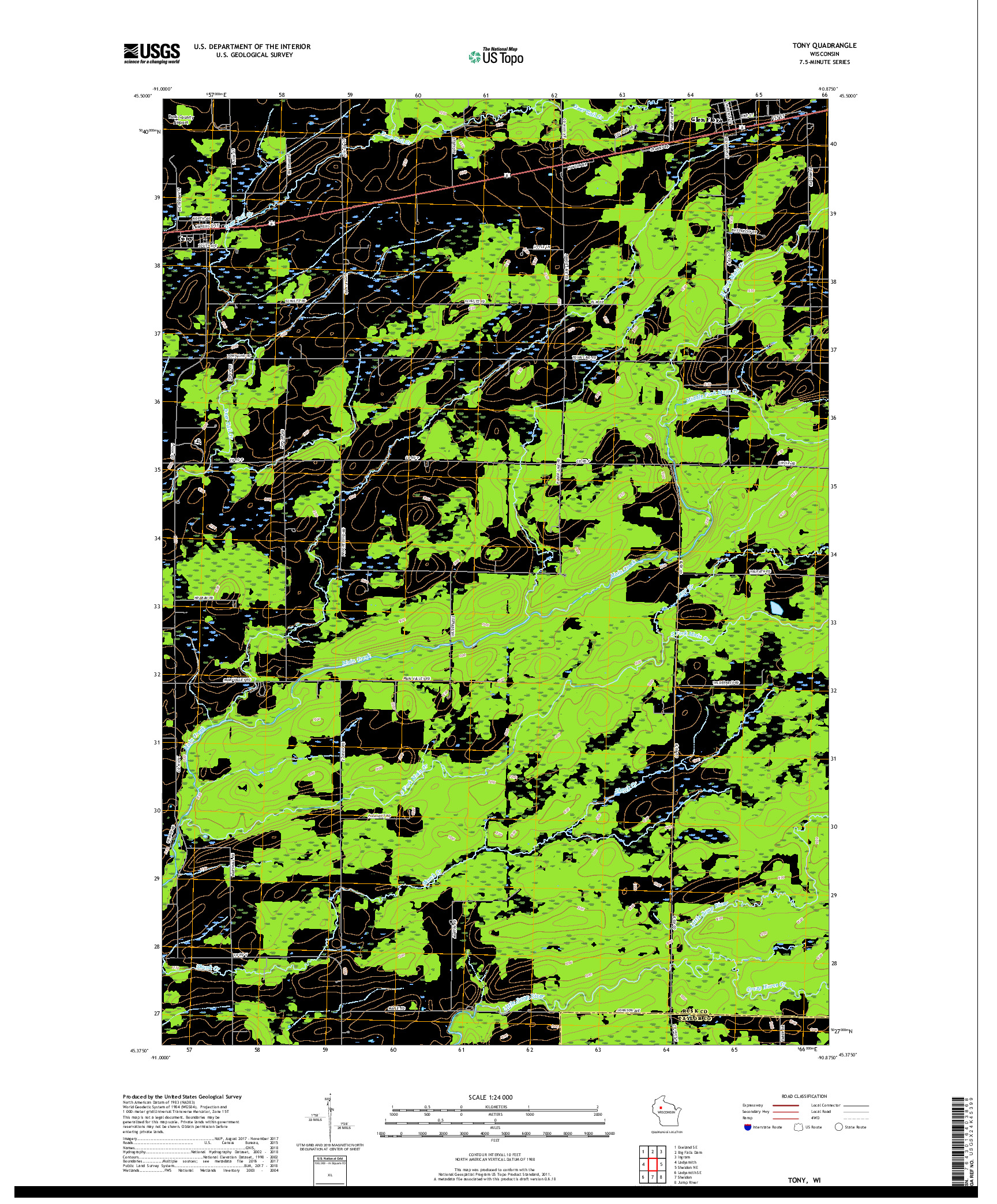 USGS US TOPO 7.5-MINUTE MAP FOR TONY, WI 2018