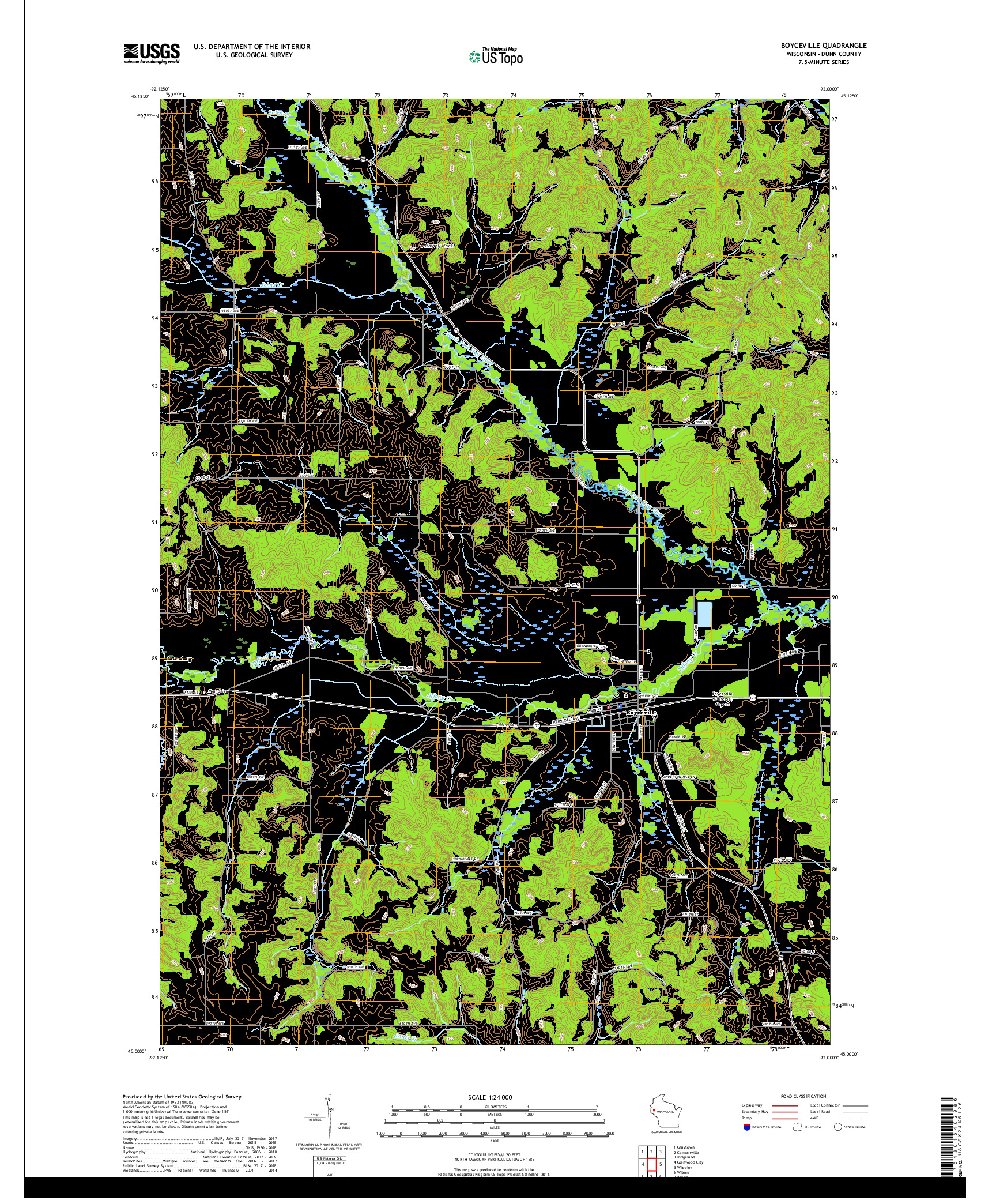 USGS US TOPO 7.5-MINUTE MAP FOR BOYCEVILLE, WI 2018