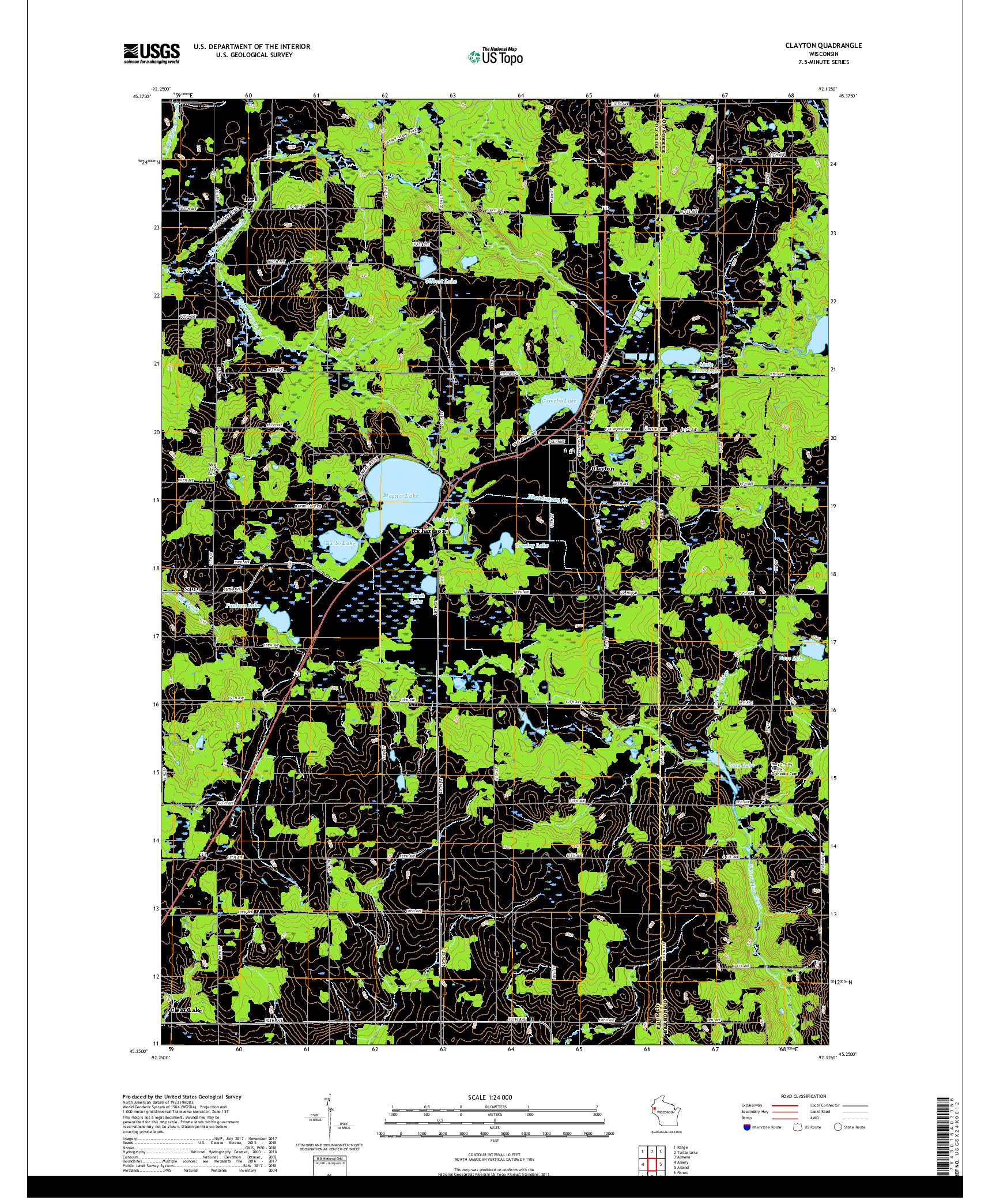 USGS US TOPO 7.5-MINUTE MAP FOR CLAYTON, WI 2018