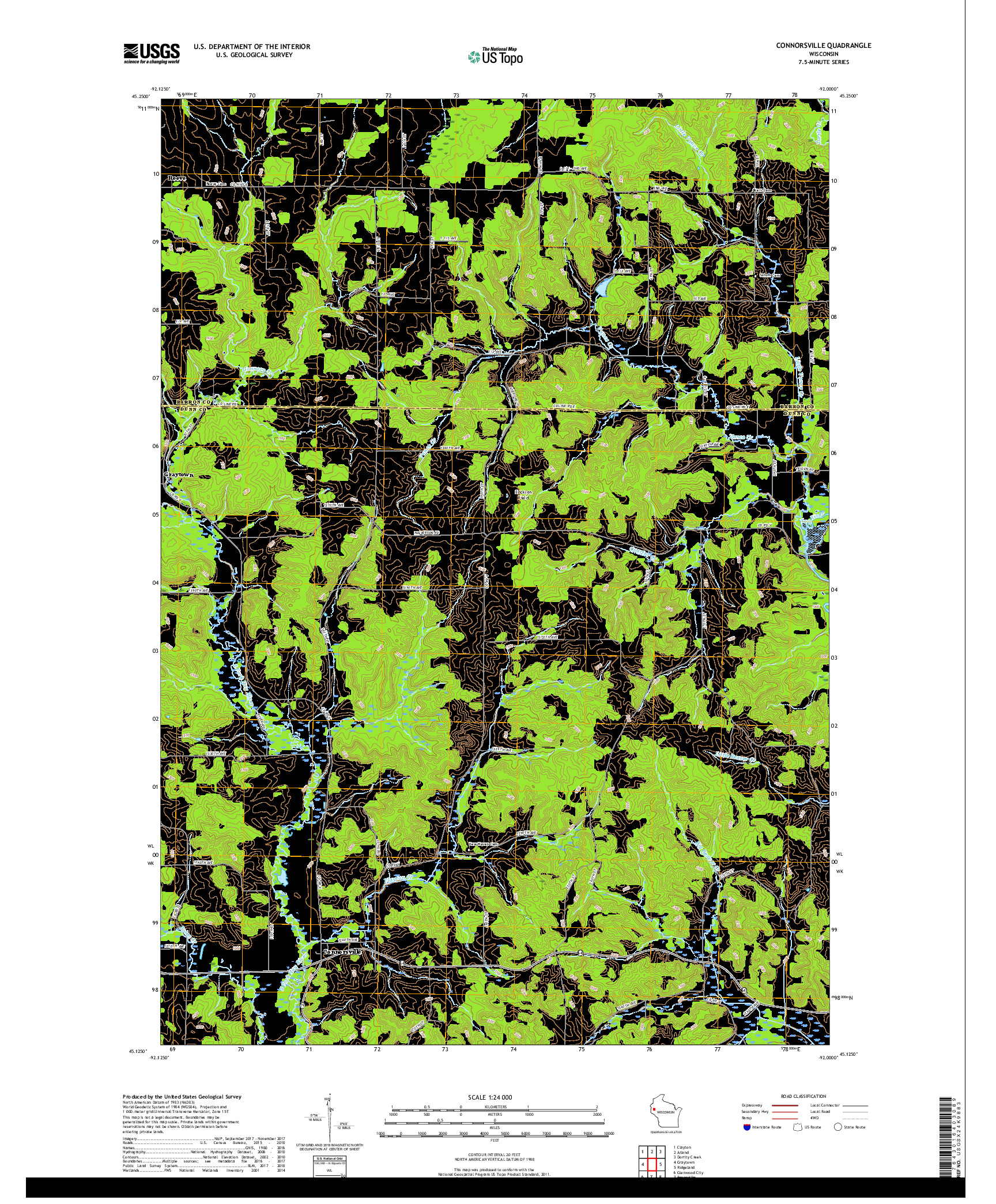 USGS US TOPO 7.5-MINUTE MAP FOR CONNORSVILLE, WI 2018