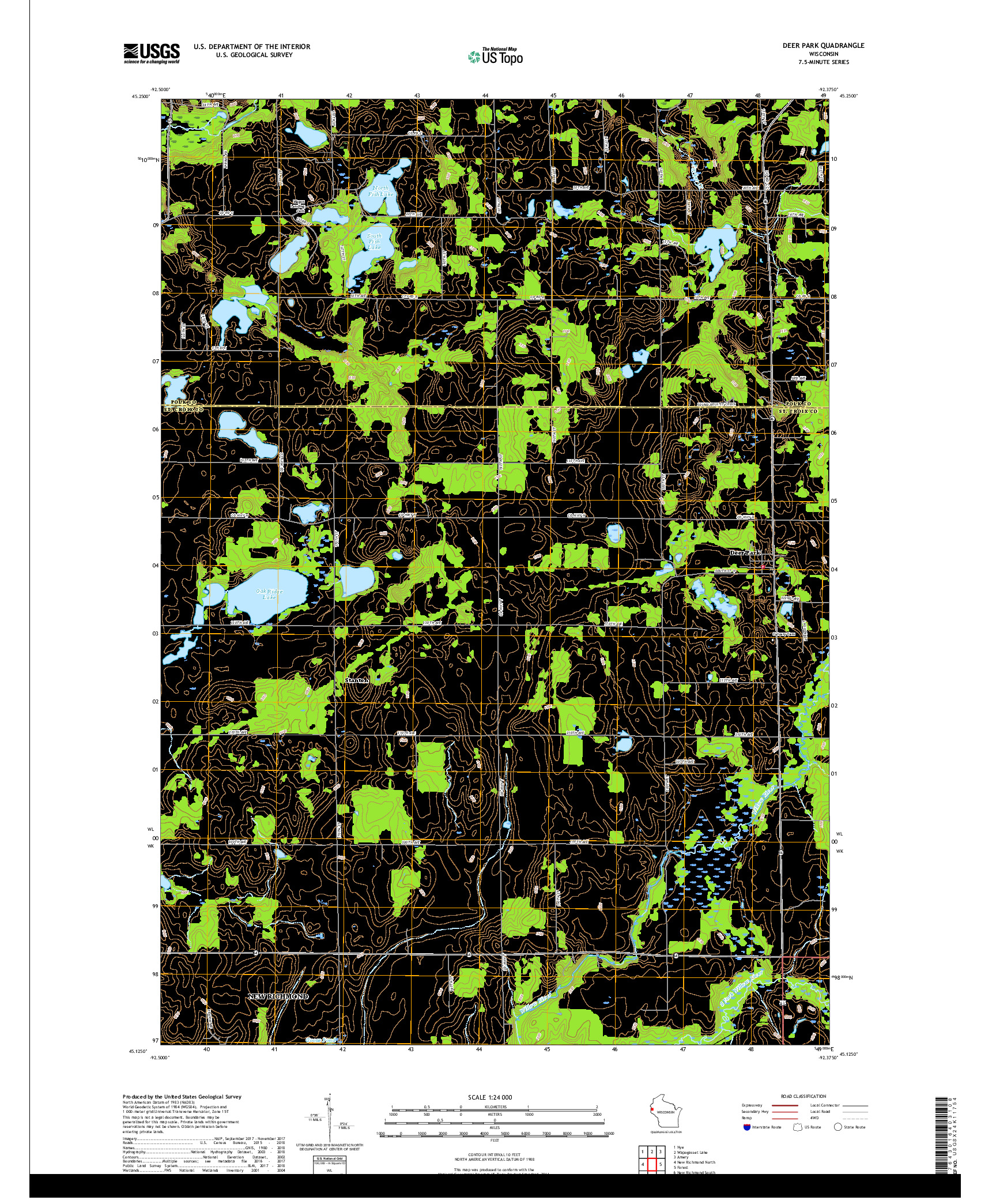 USGS US TOPO 7.5-MINUTE MAP FOR DEER PARK, WI 2018