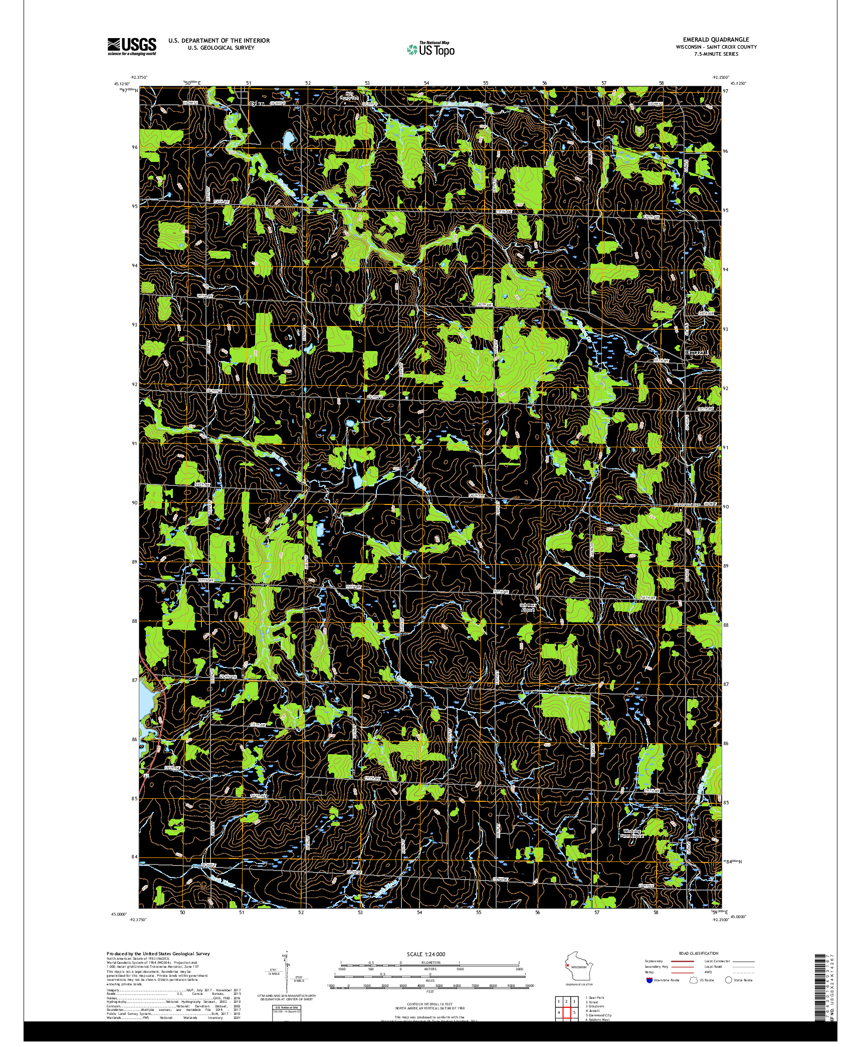 USGS US TOPO 7.5-MINUTE MAP FOR EMERALD, WI 2018