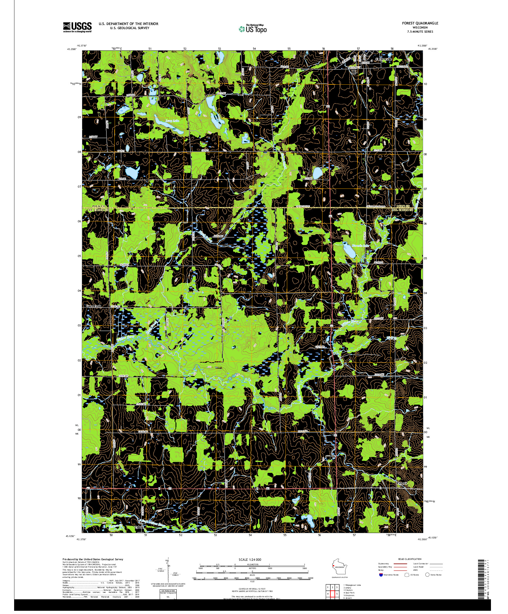 USGS US TOPO 7.5-MINUTE MAP FOR FOREST, WI 2018