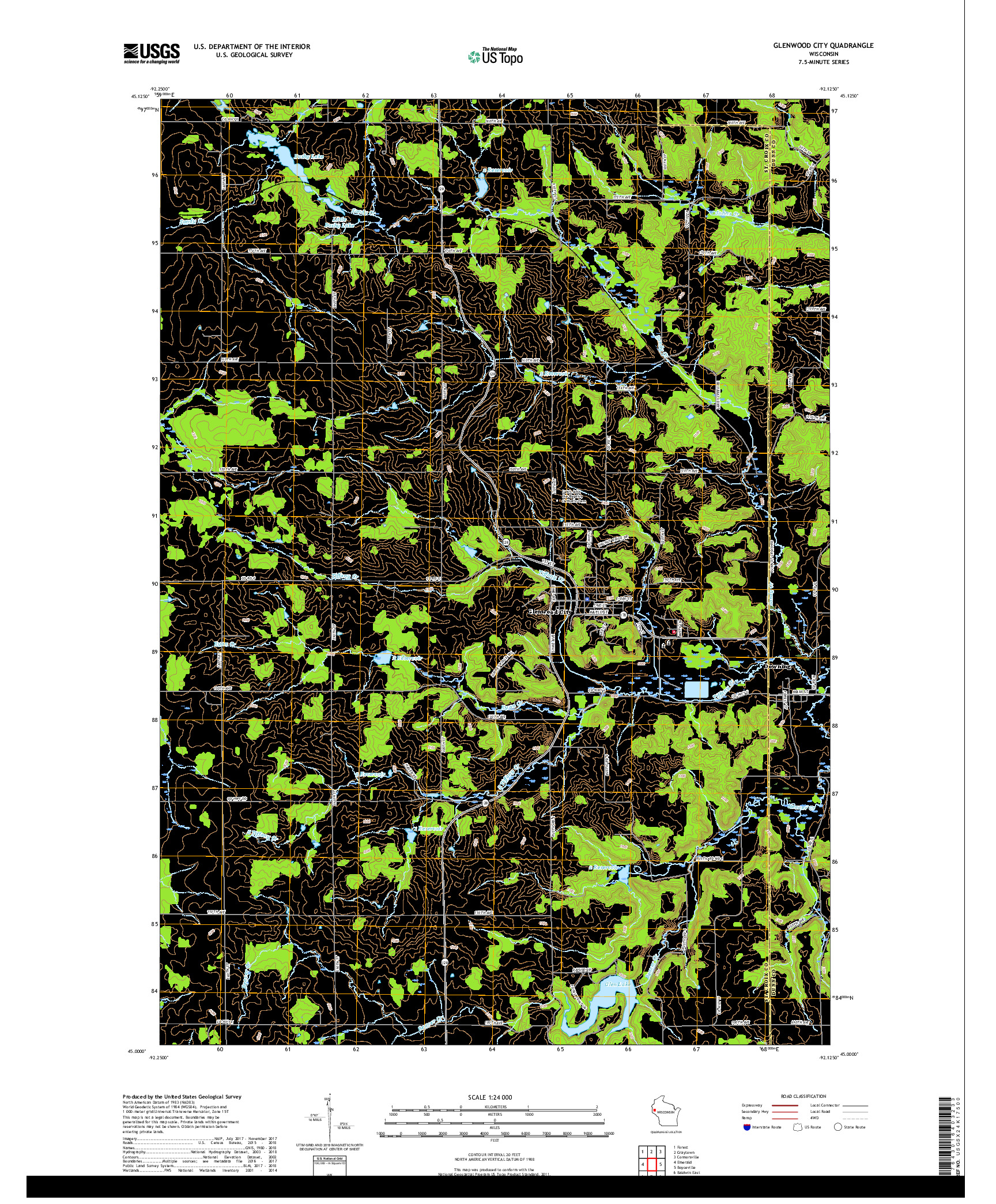 USGS US TOPO 7.5-MINUTE MAP FOR GLENWOOD CITY, WI 2018