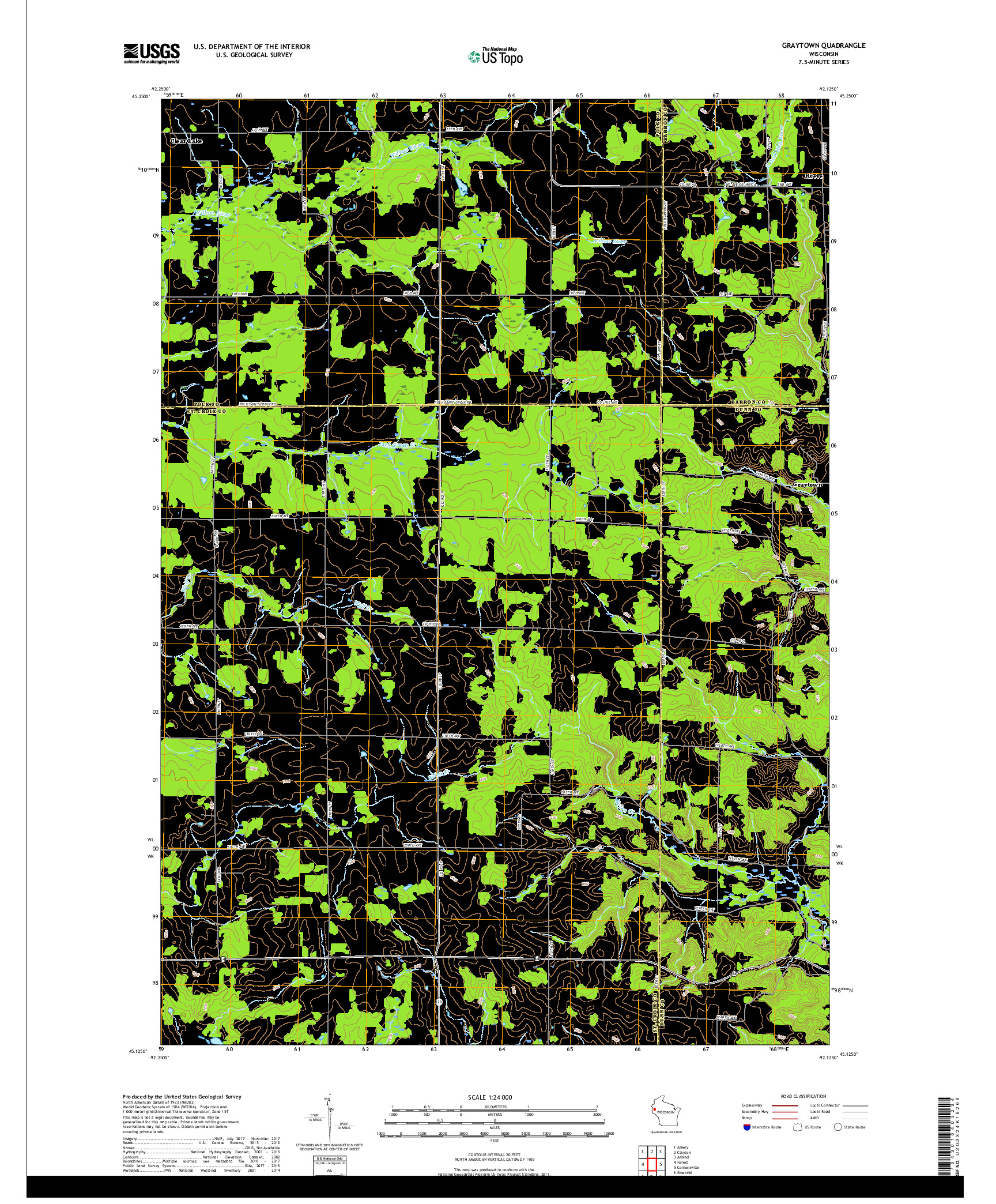 USGS US TOPO 7.5-MINUTE MAP FOR GRAYTOWN, WI 2018