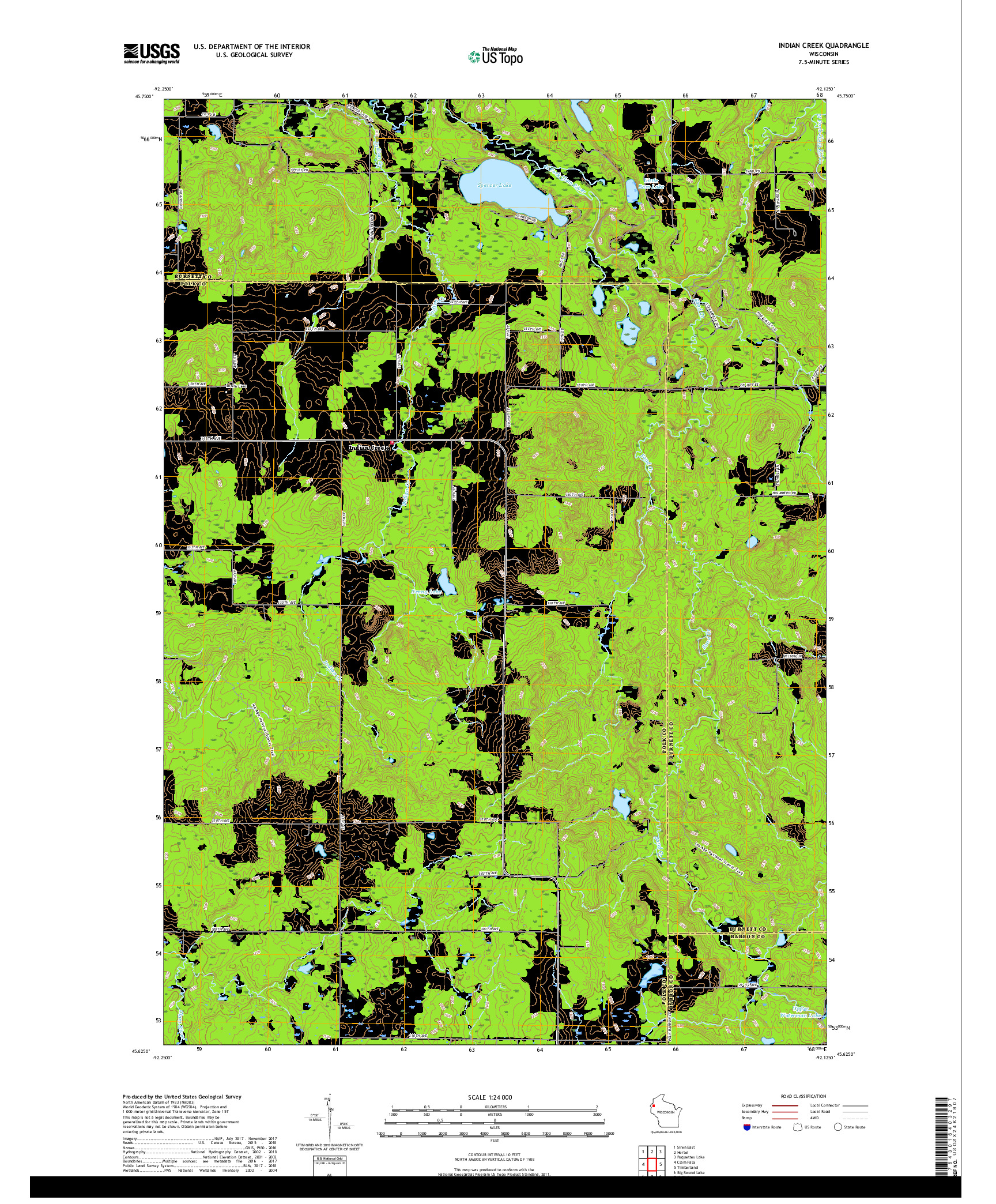 USGS US TOPO 7.5-MINUTE MAP FOR INDIAN CREEK, WI 2018