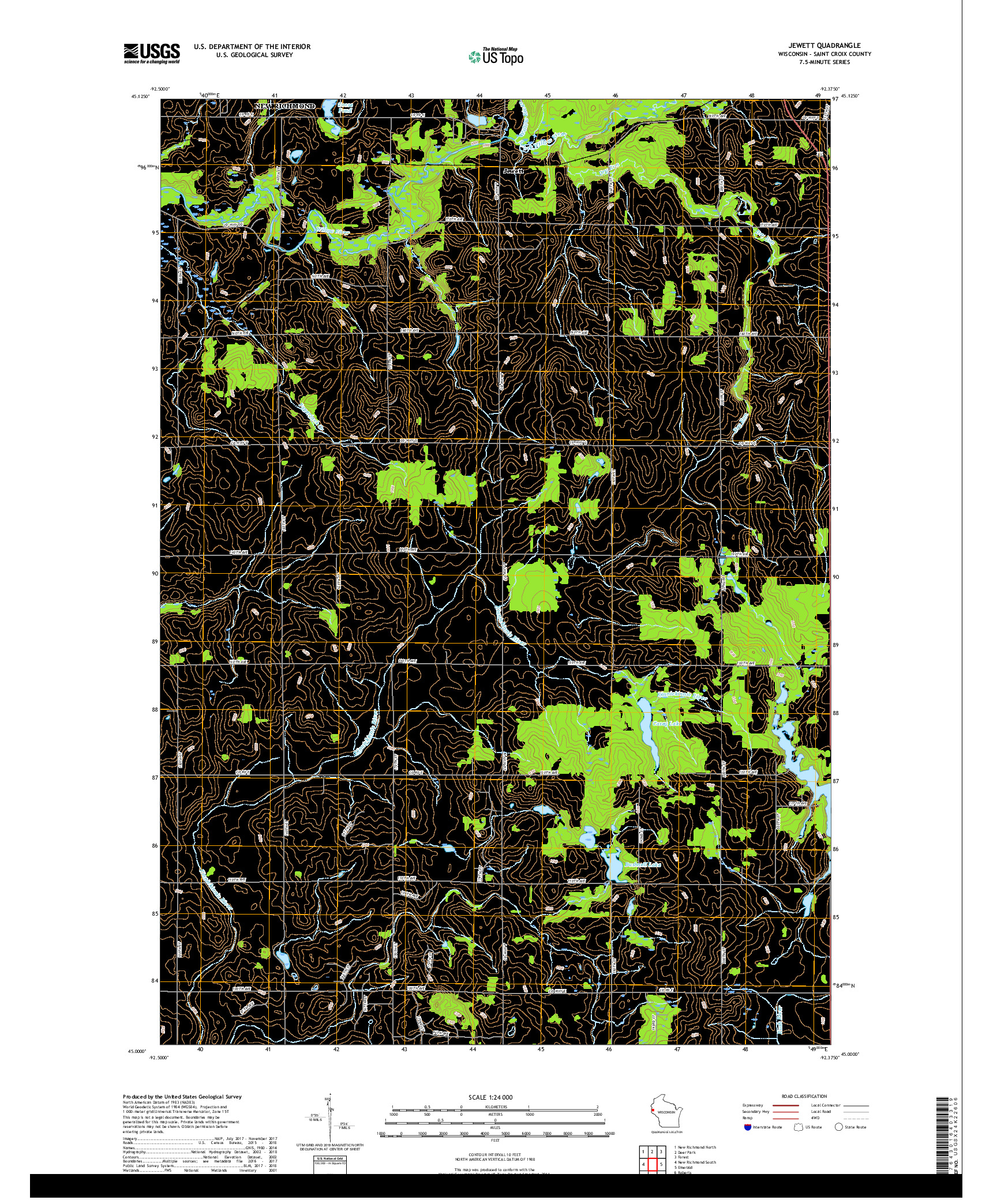 USGS US TOPO 7.5-MINUTE MAP FOR JEWETT, WI 2018