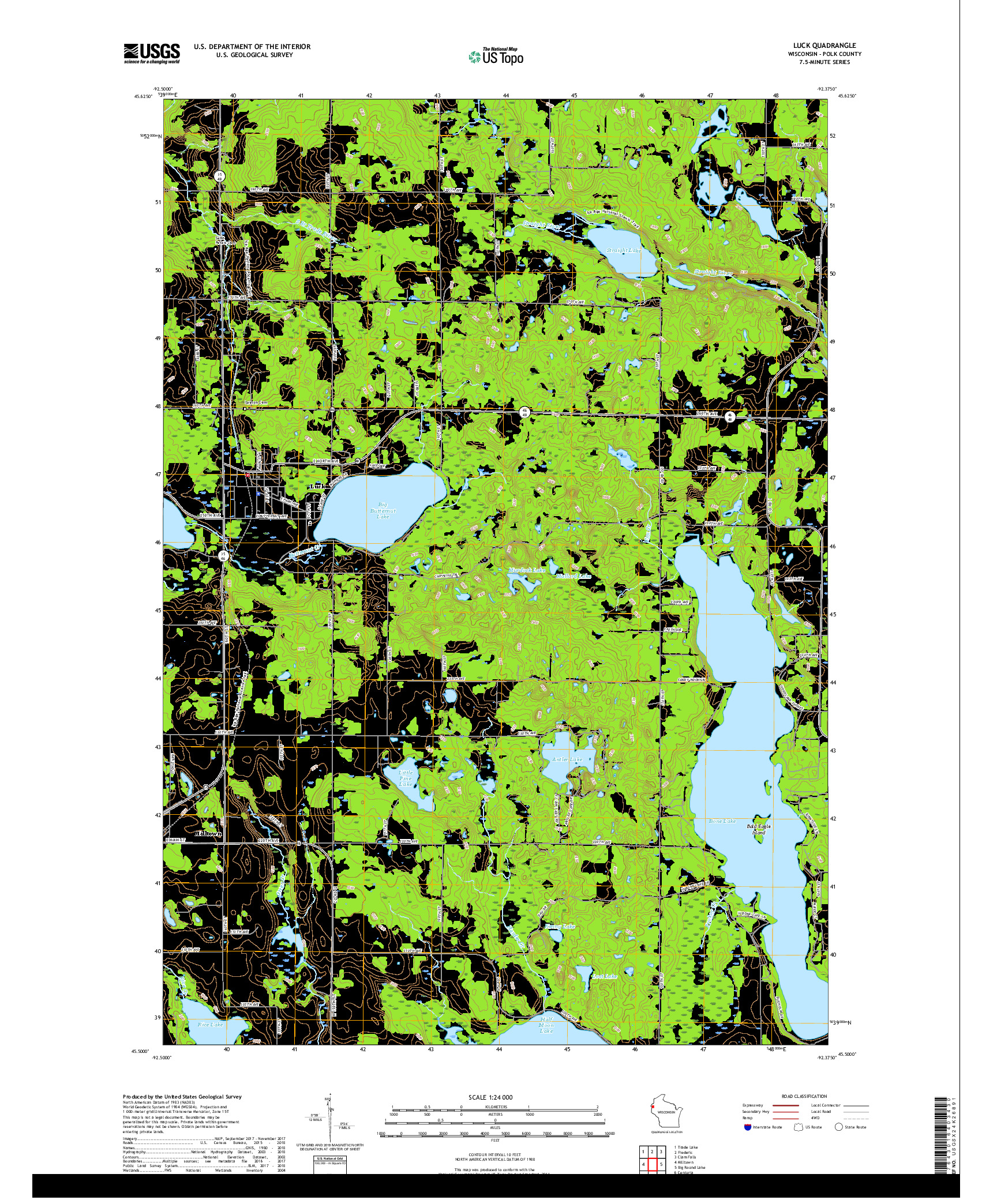 USGS US TOPO 7.5-MINUTE MAP FOR LUCK, WI 2018