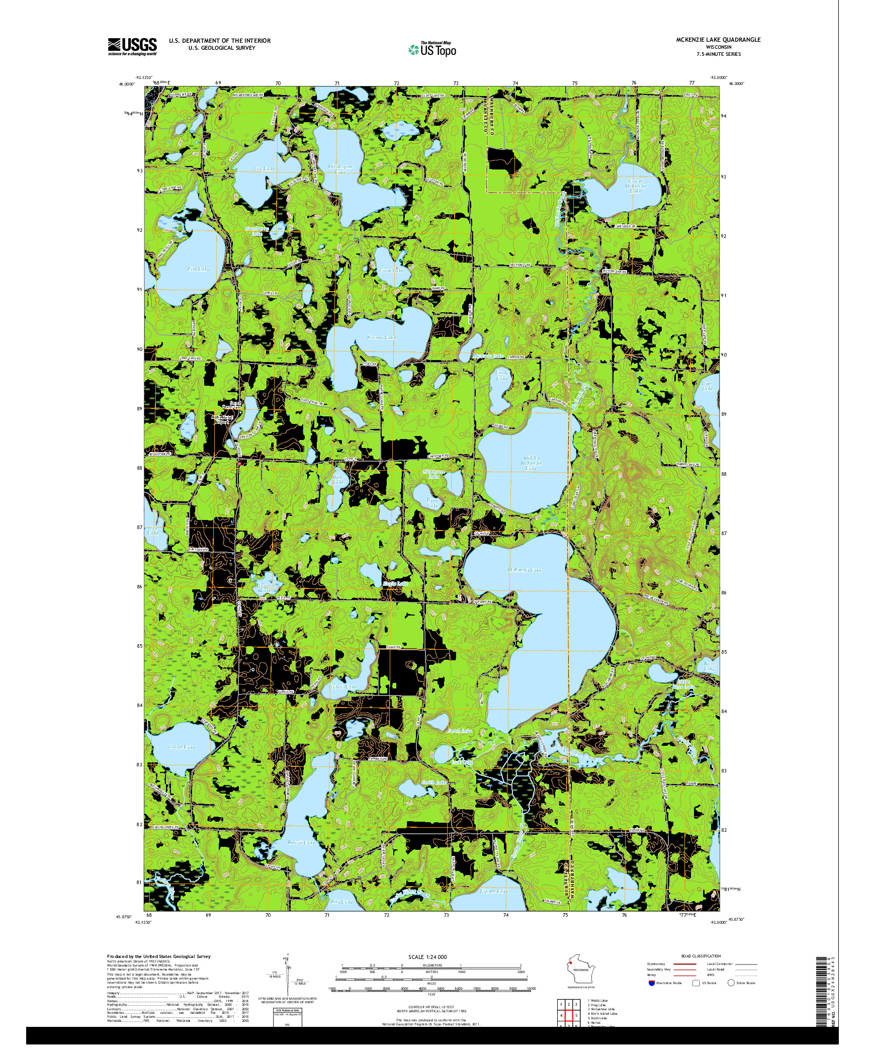 USGS US TOPO 7.5-MINUTE MAP FOR MCKENZIE LAKE, WI 2018