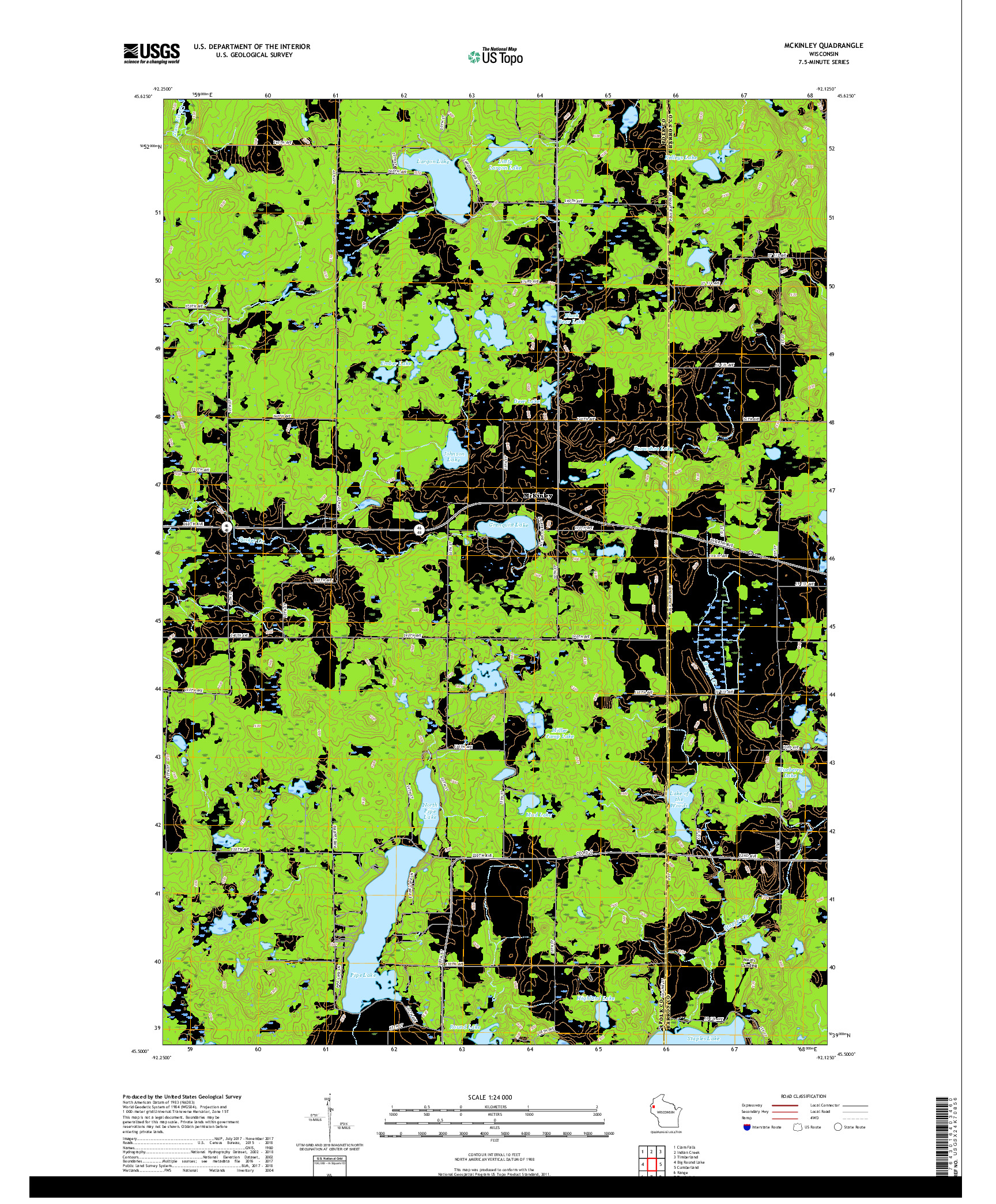 USGS US TOPO 7.5-MINUTE MAP FOR MCKINLEY, WI 2018