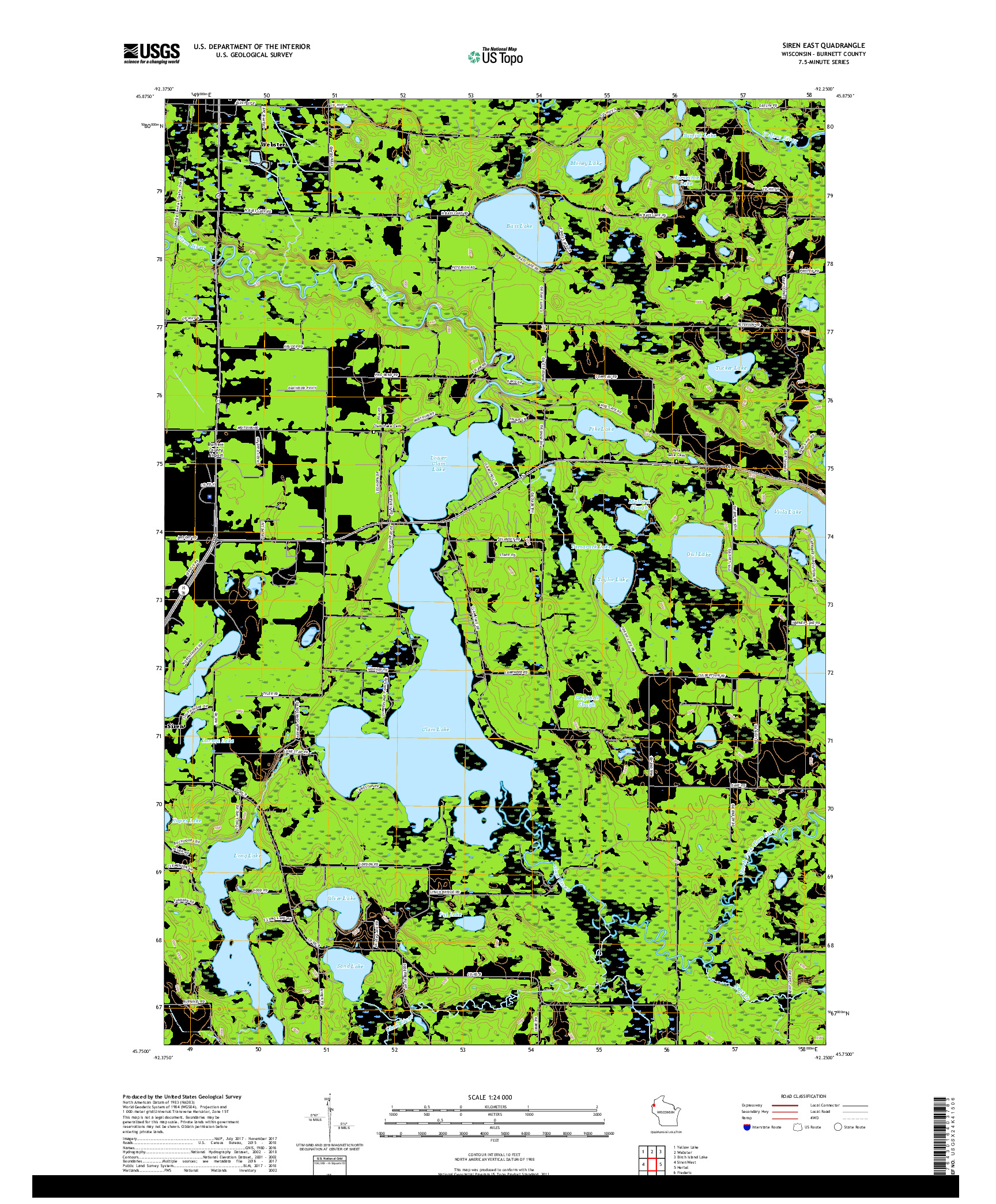 USGS US TOPO 7.5-MINUTE MAP FOR SIREN EAST, WI 2018