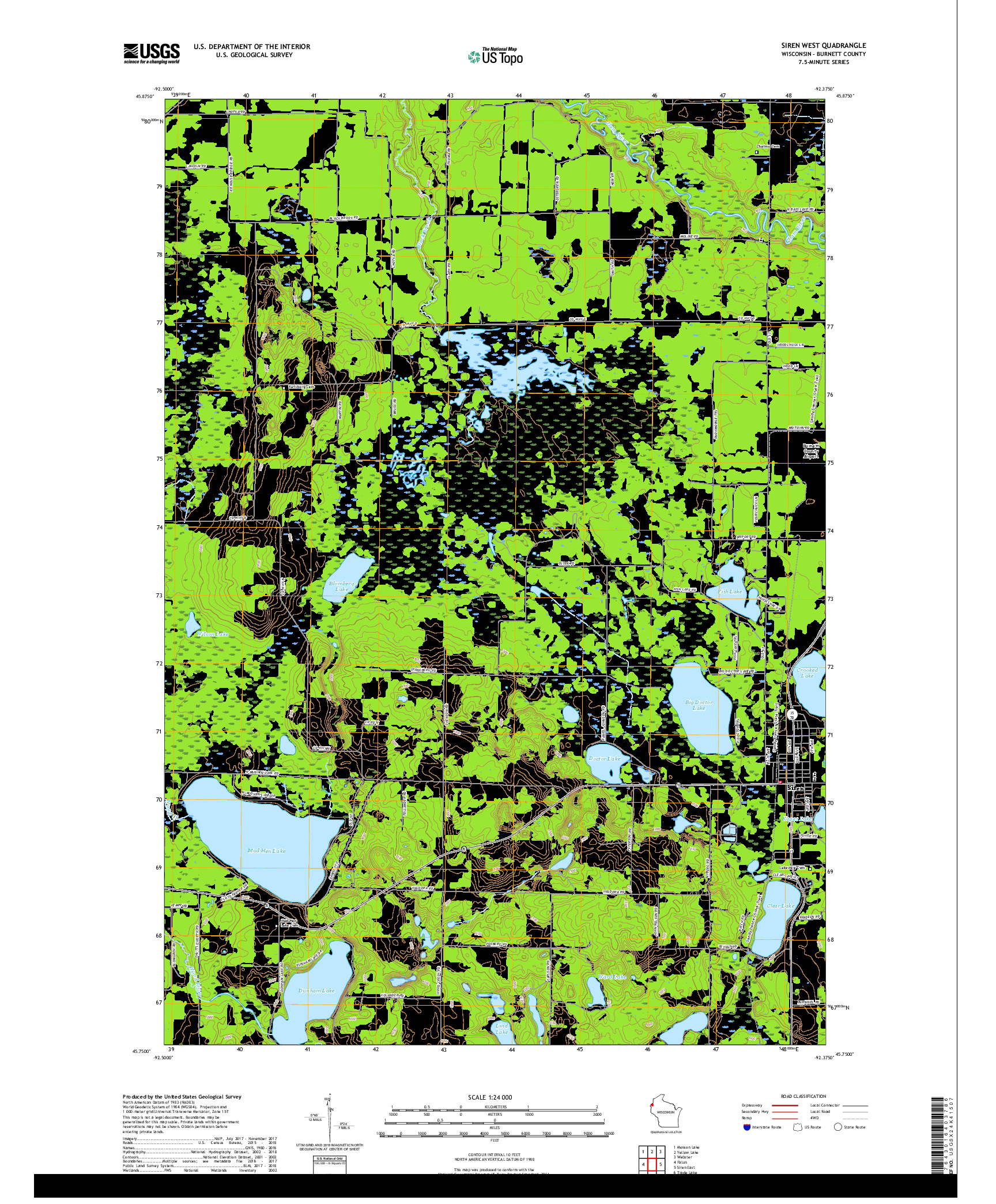 USGS US TOPO 7.5-MINUTE MAP FOR SIREN WEST, WI 2018